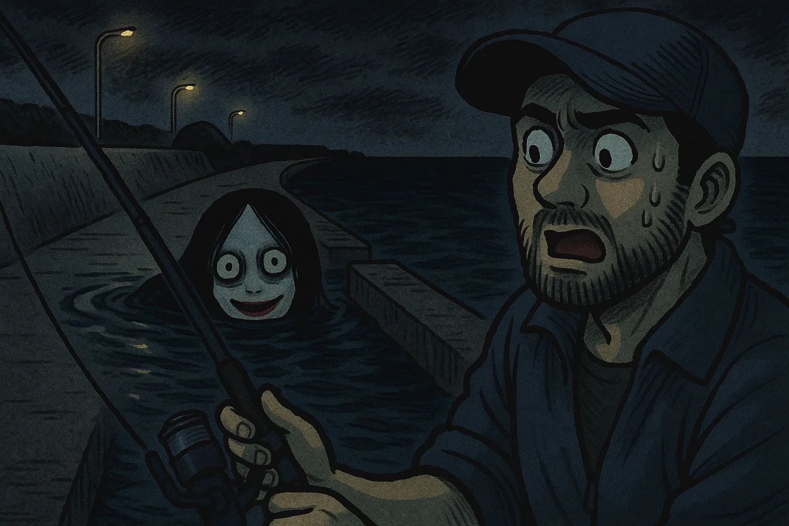 Japanese Ghost Story illustration "title: The Seaside Breakwater"