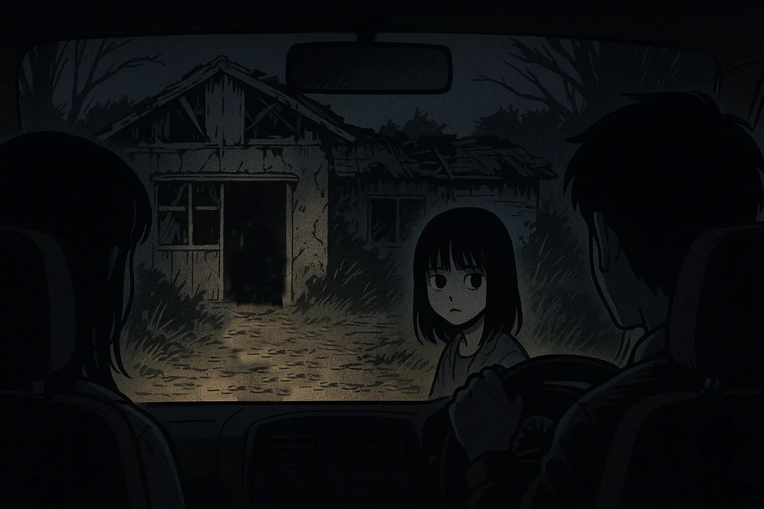 Japanese Ghost Story illustration "title: The Girl We Met on a Ghost Hunt"