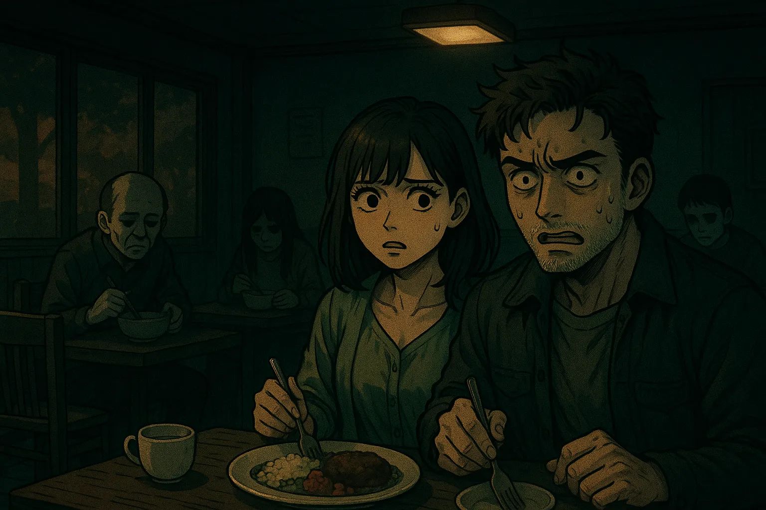 Japanese Ghost Story illustration "title: Restaurants while traveling"