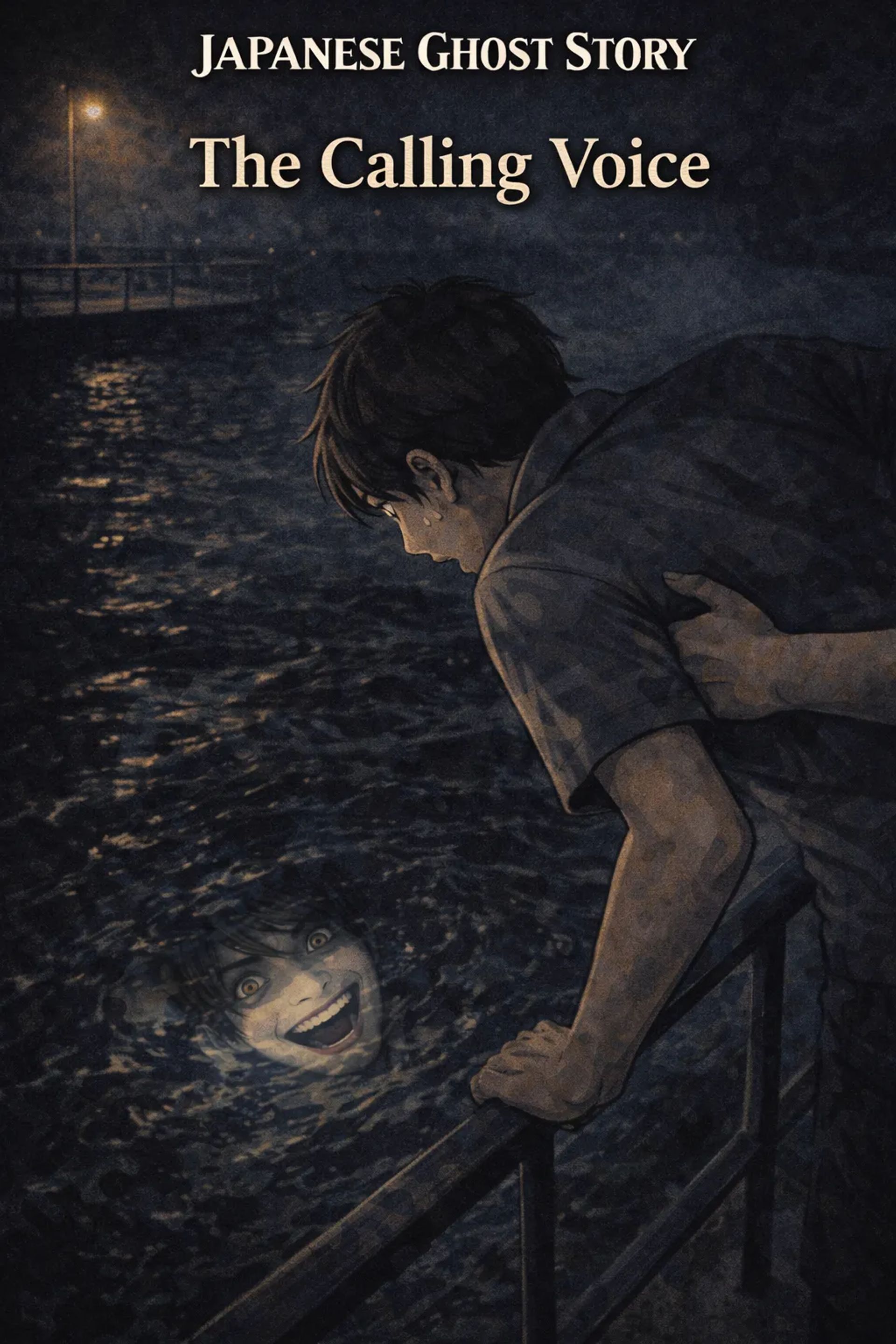 Japanese Ghost Story illustration "title: The Calling Voice at the Fishing Spot"