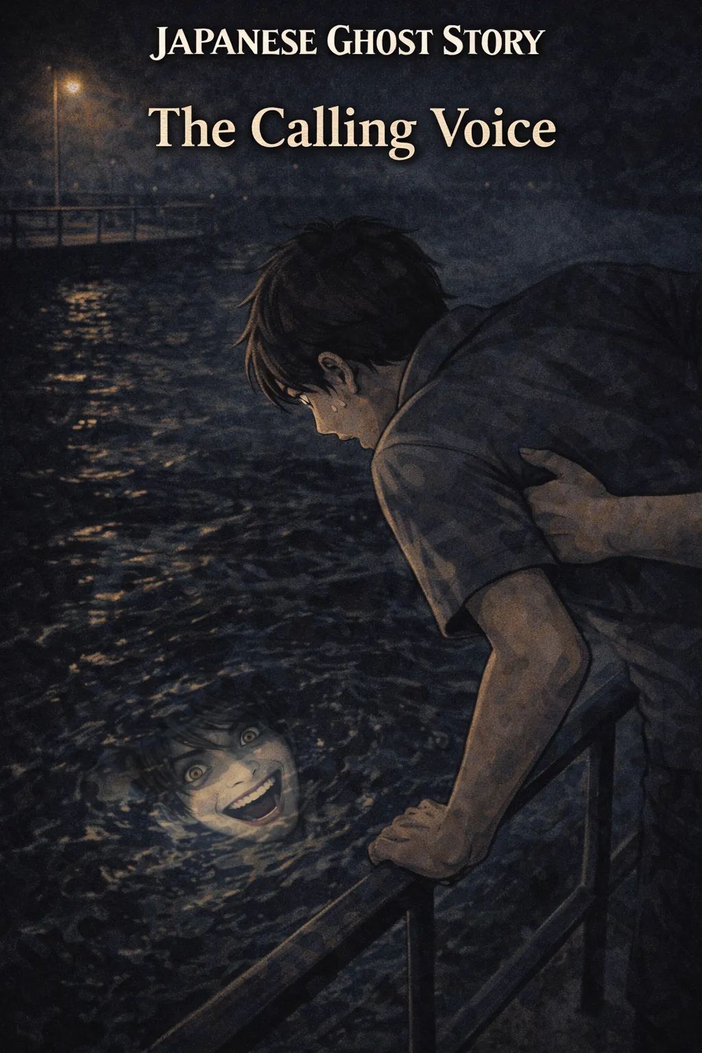 Japanese Ghost Story illustration "title: The Calling Voice at the Fishing Spot"