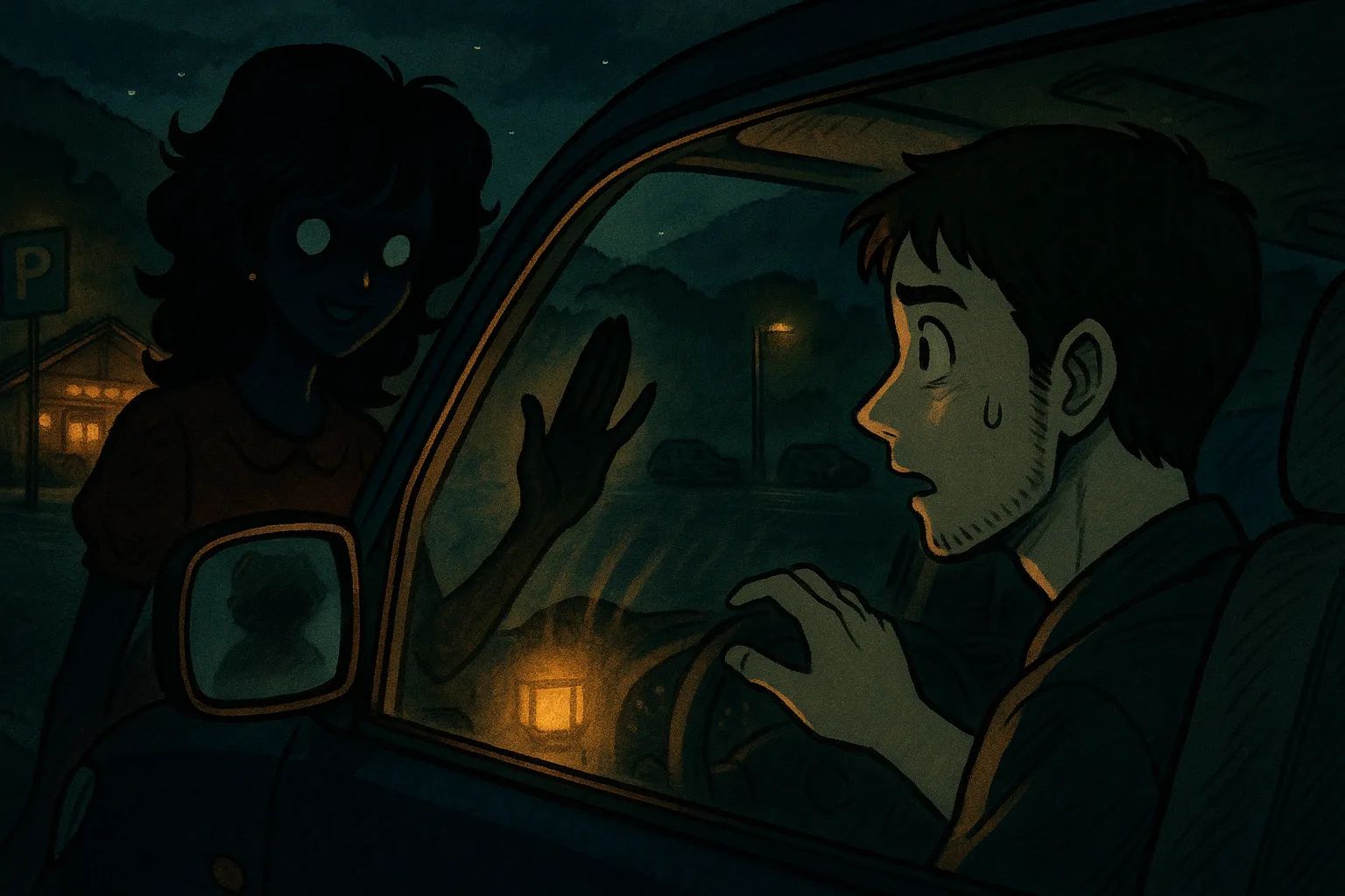 Japanese Ghost Story illustration "title: The Woman at the Roadside Station"