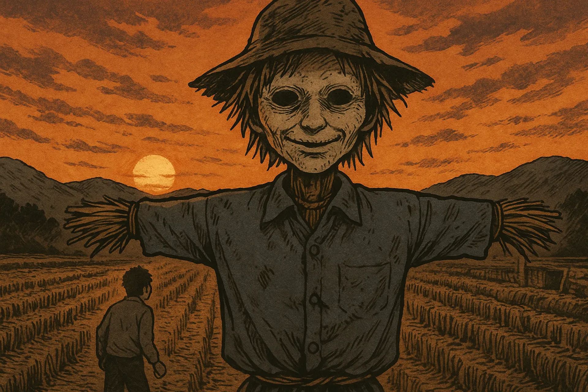Japanese Ghost Story illustration "title: The Scarecrow Festival"