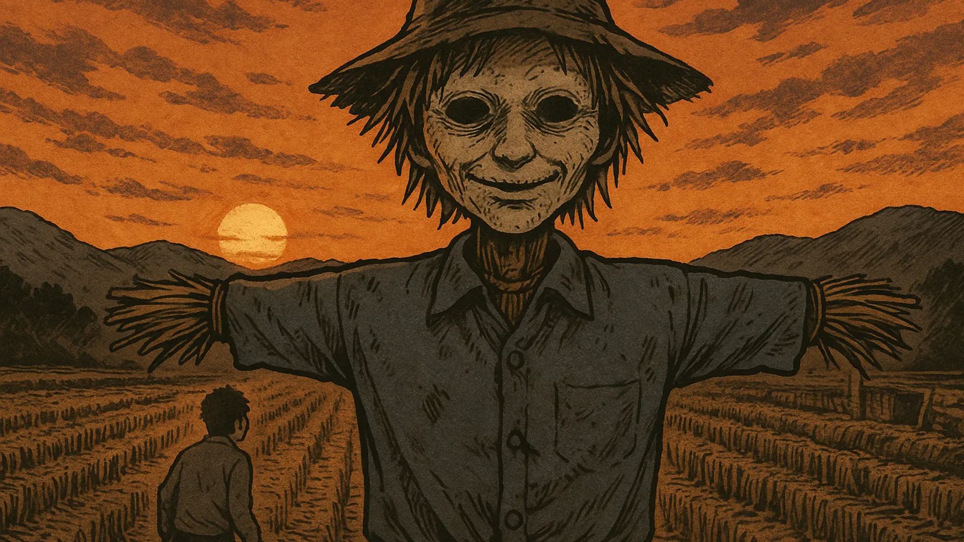Japanese Ghost Story illustration "title: The Scarecrow Festival"