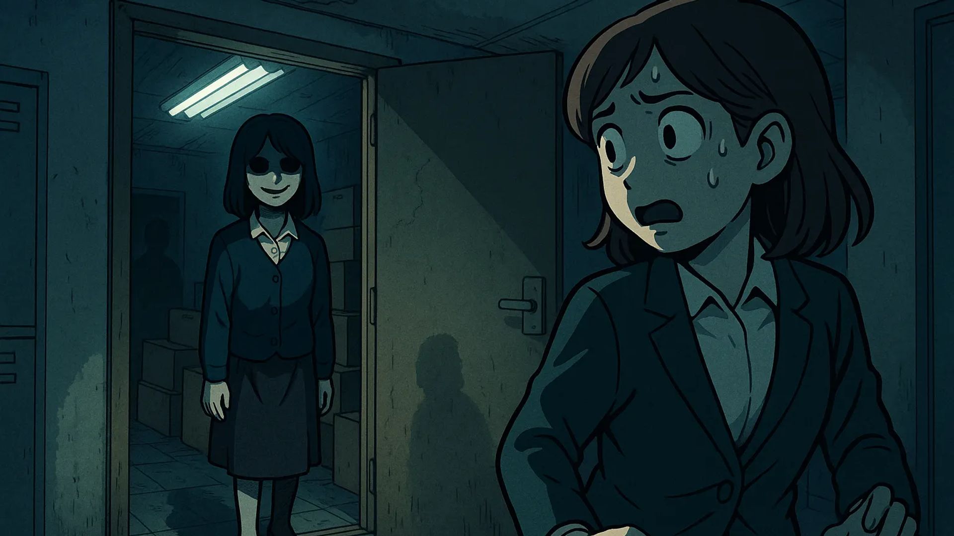 Japanese Ghost Story illustration "title: The Woman in the Storage Room"