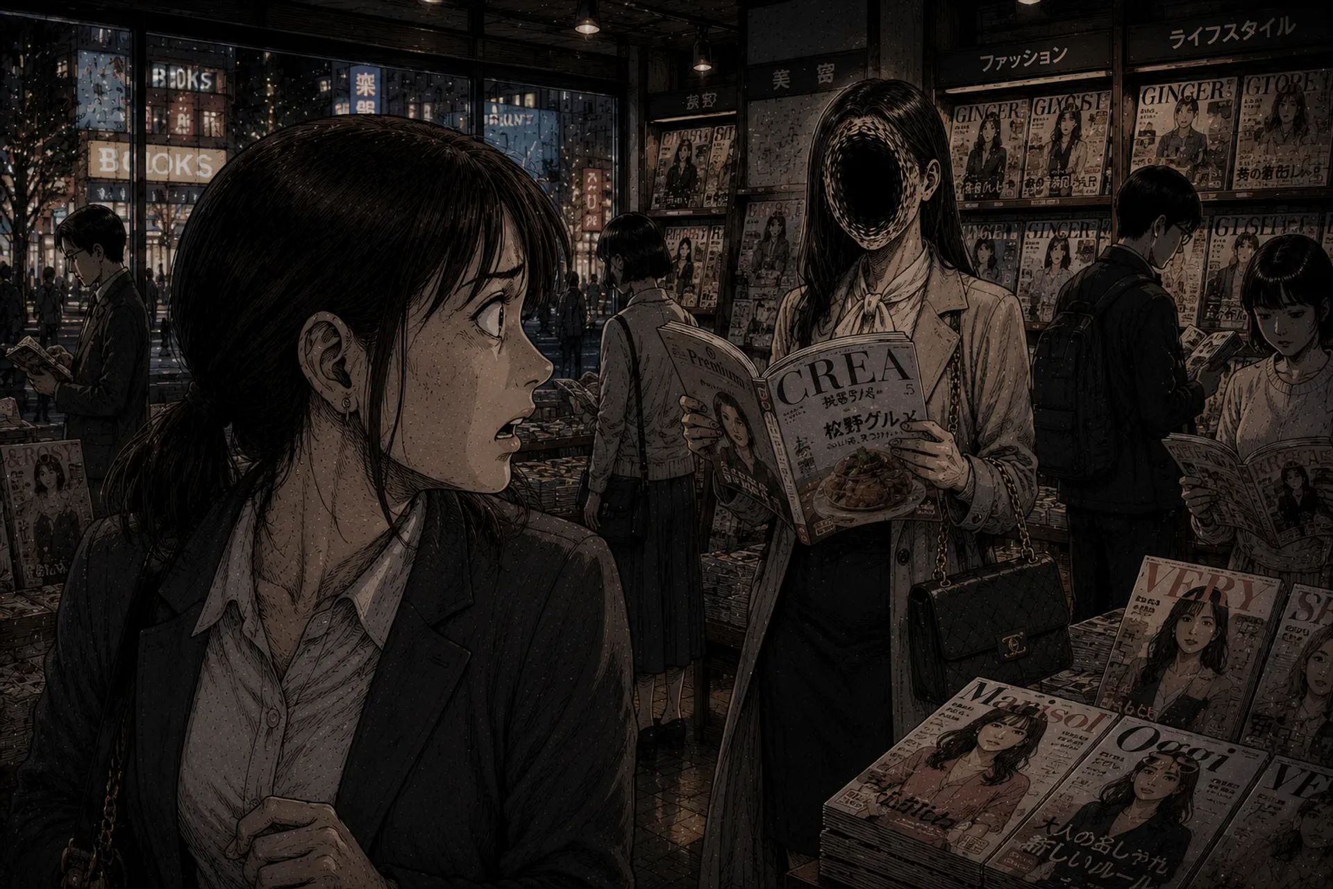 Japanese Ghost Story illustration "title: The Person With a Hole in Their Face"