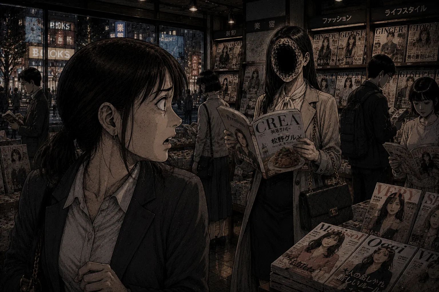 Japanese Ghost Story illustration "title: The Person With a Hole in Their Face"