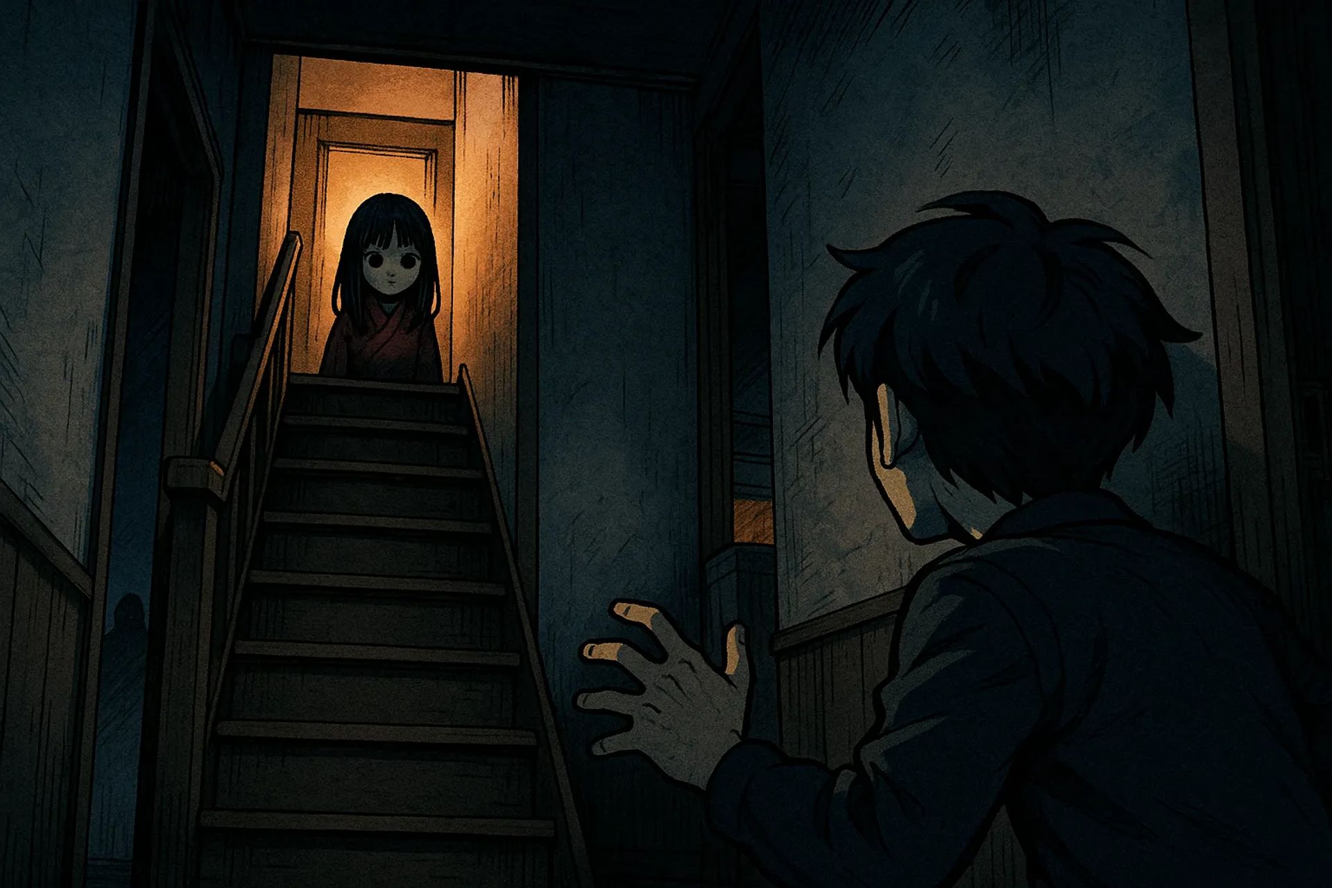 Japanese Ghost Story illustration "title: The Second Floor of the Vacation House"