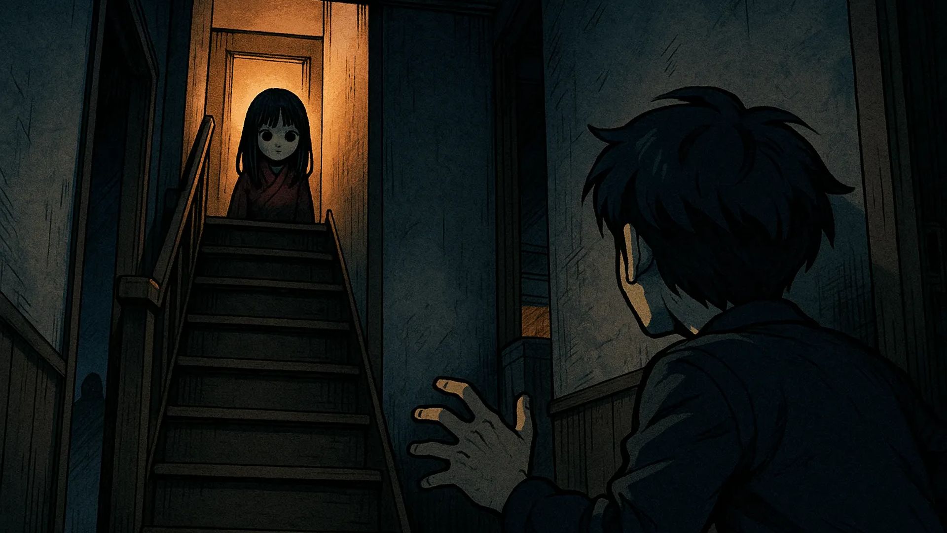 Japanese Ghost Story illustration "title: The Second Floor of the Vacation House"