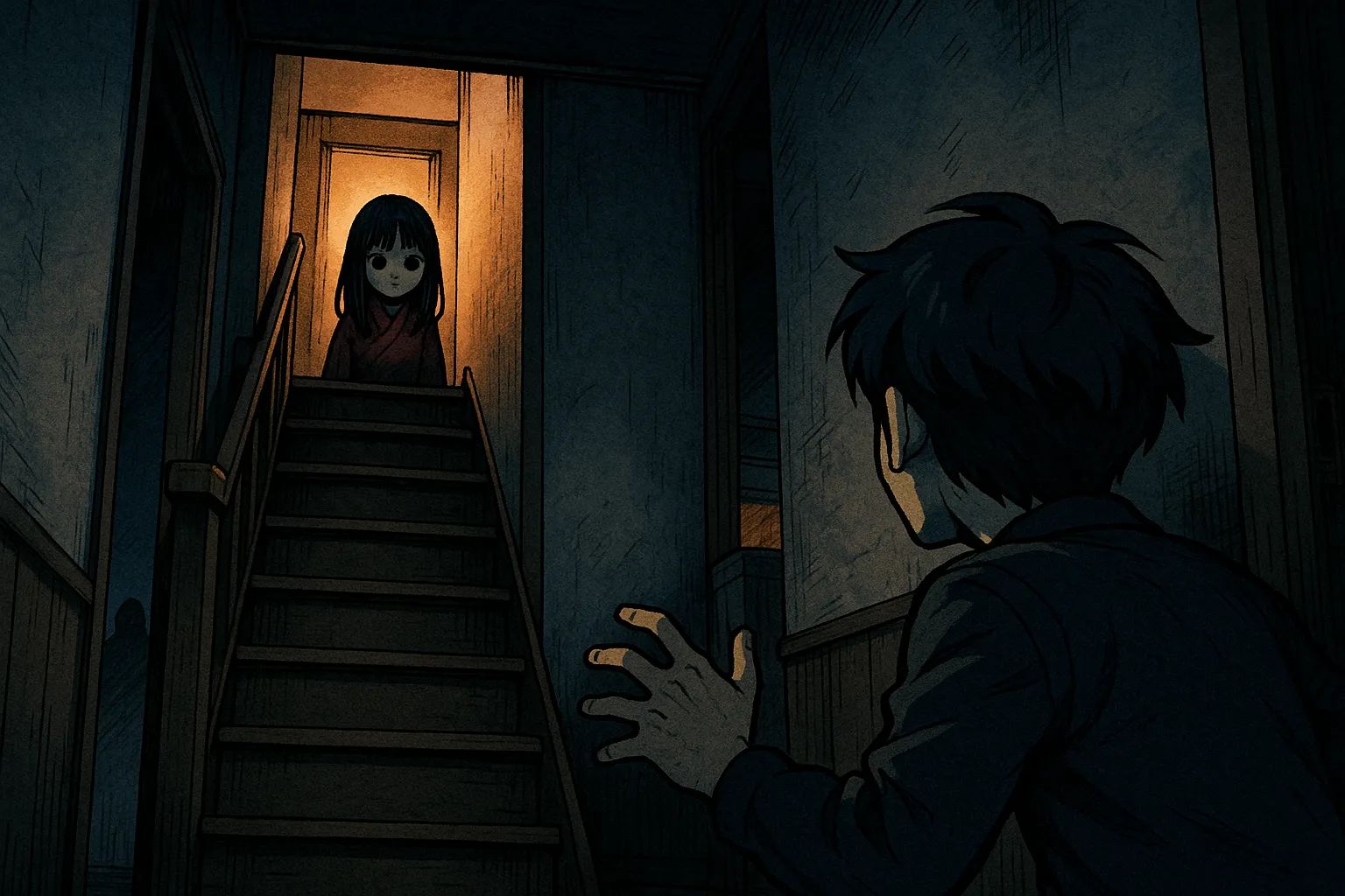 Japanese Ghost Story illustration "title: The Second Floor of the Vacation House"