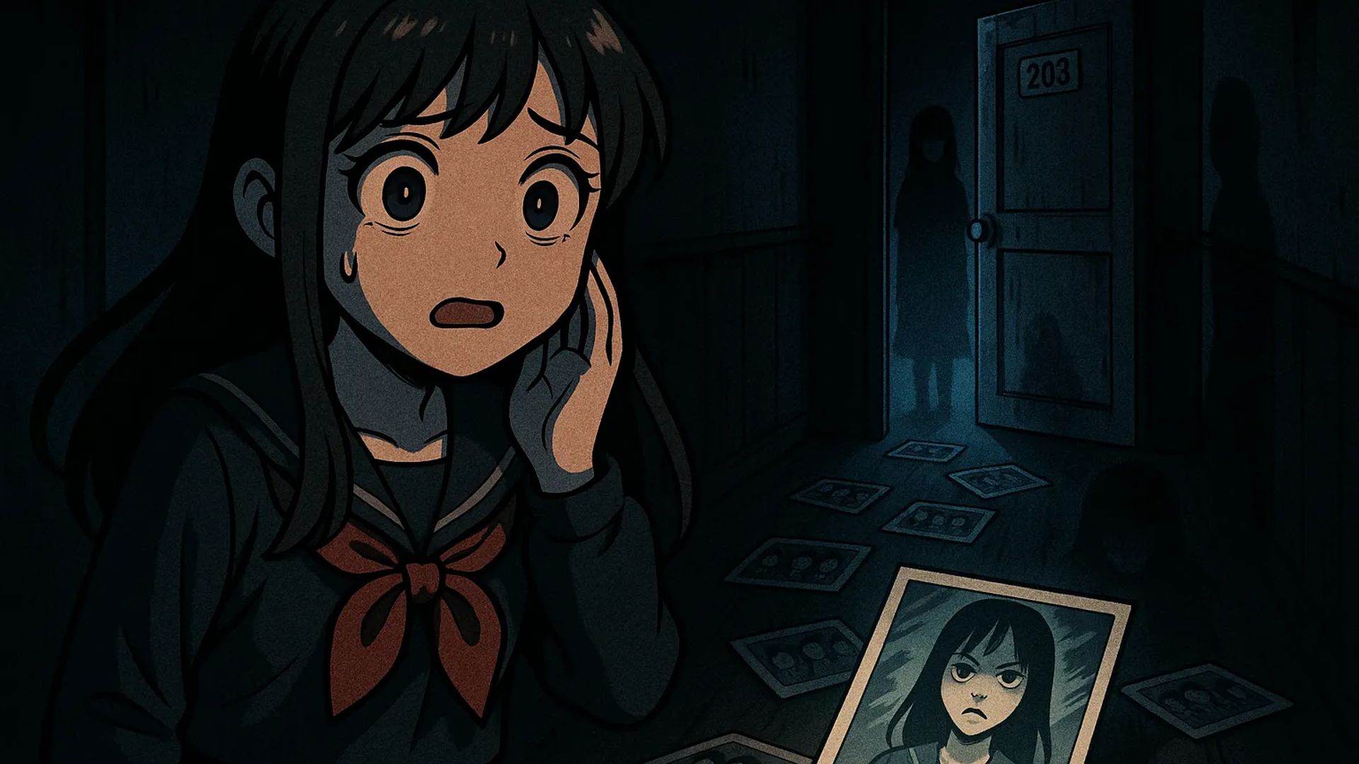 Japanese Ghost Story illustration "title: The 203 Dorm Room"