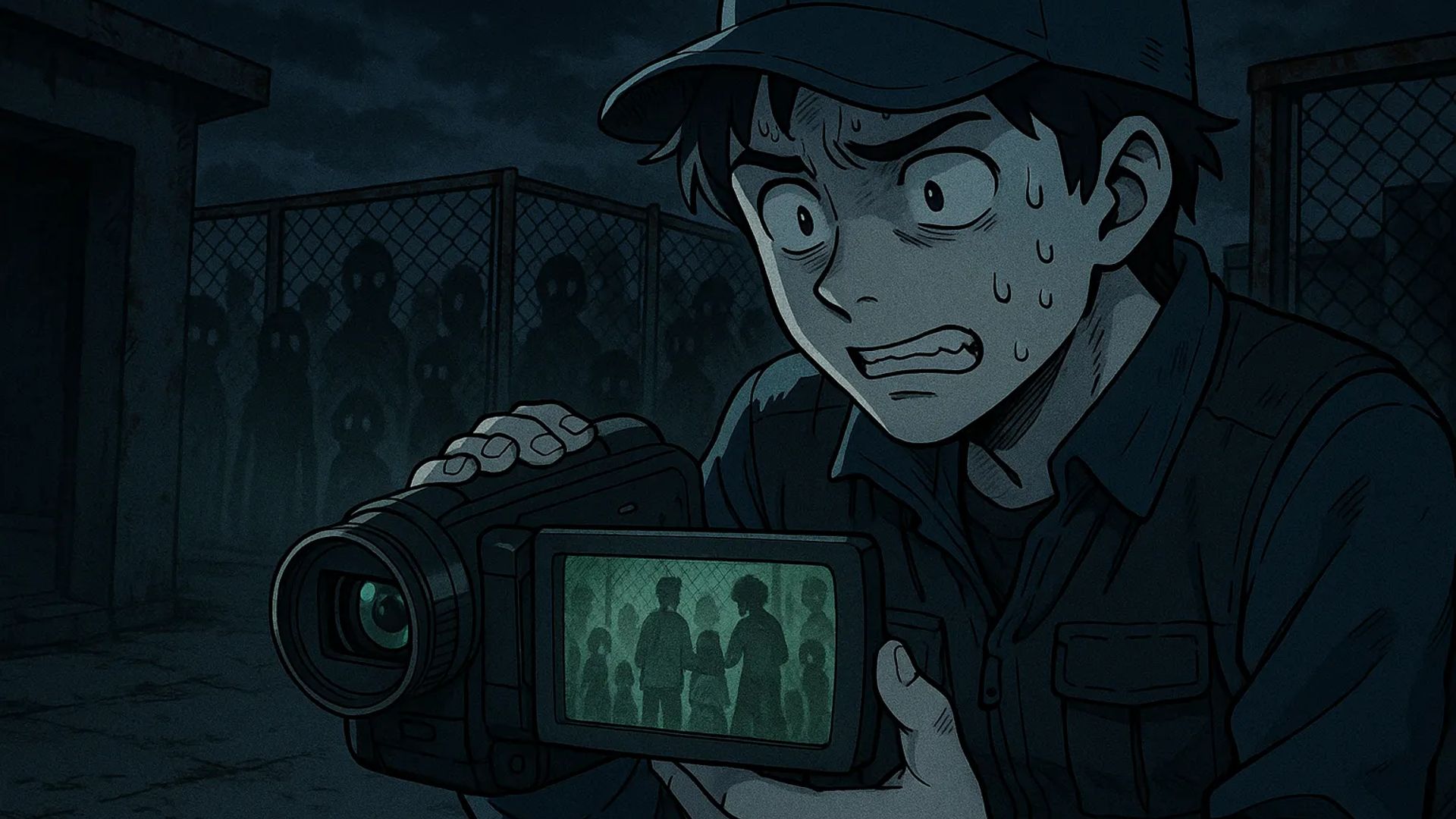 Japanese Ghost Story illustration "title: Ghost TV Show Location Shoot"