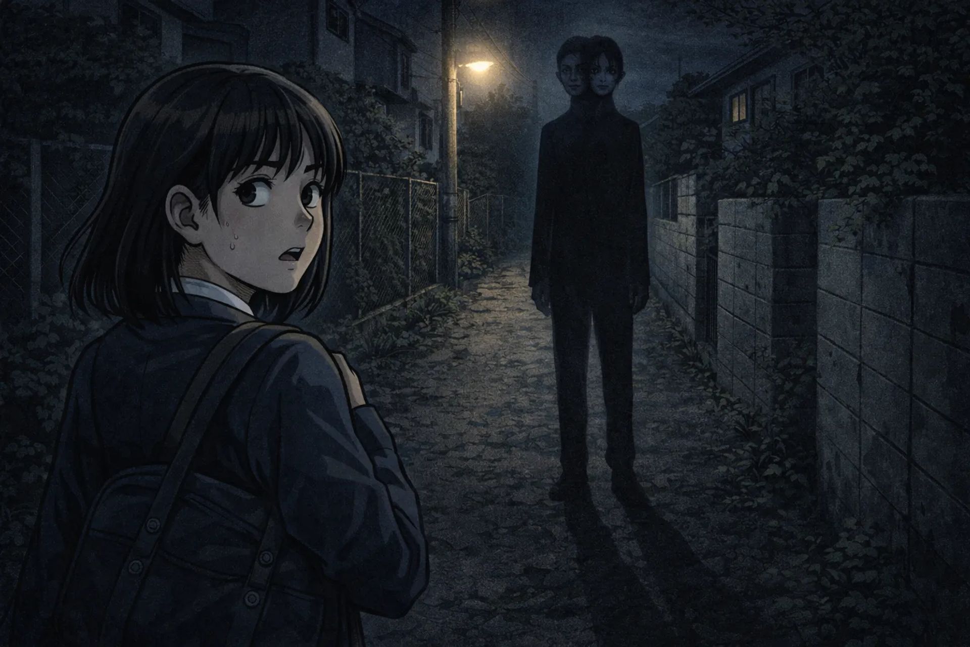 Japanese Ghost Story illustration "title: The Person Standing on the Path"