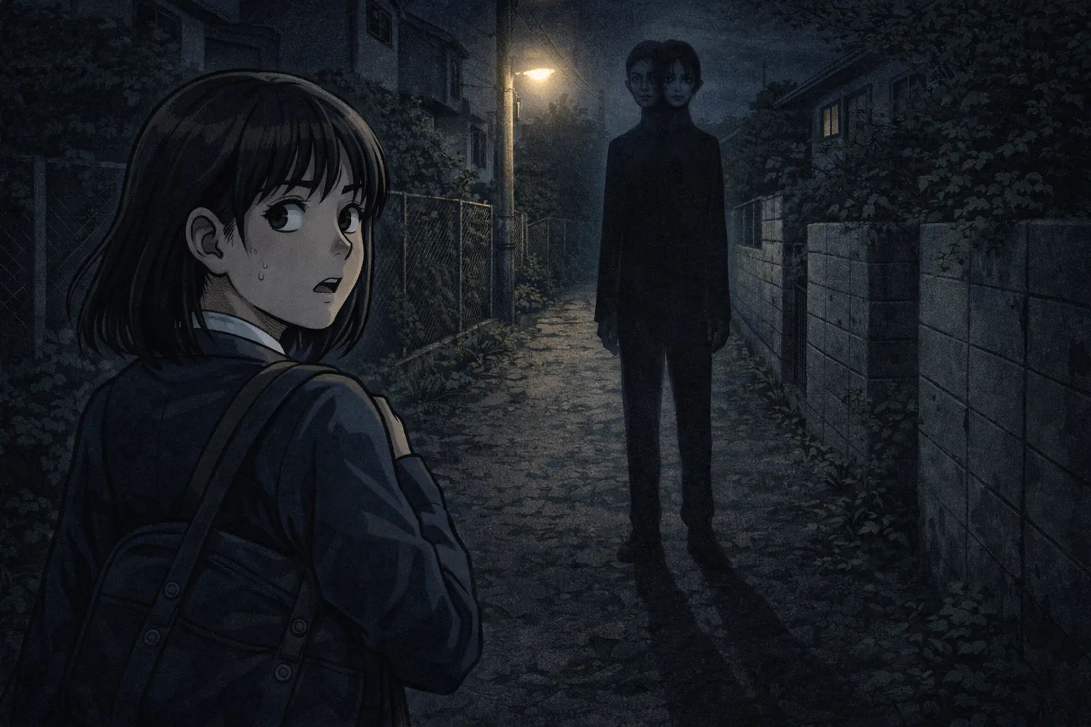 Japanese Ghost Story illustration "title: The Person Standing on the Path"