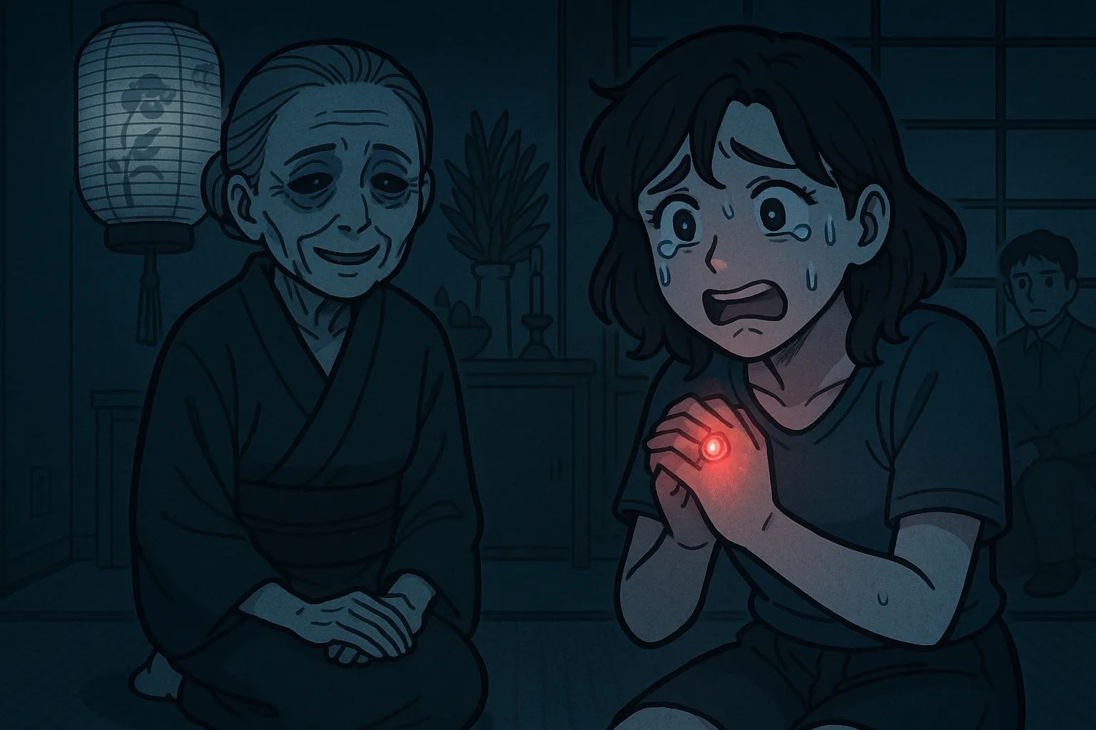 Japanese Ghost Story illustration "title: Grandma's First Obon"