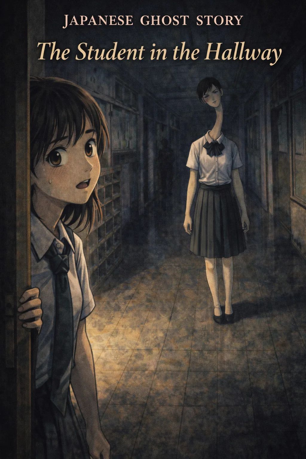 Japanese Ghost Story illustration "title: The Student in the Hallway"