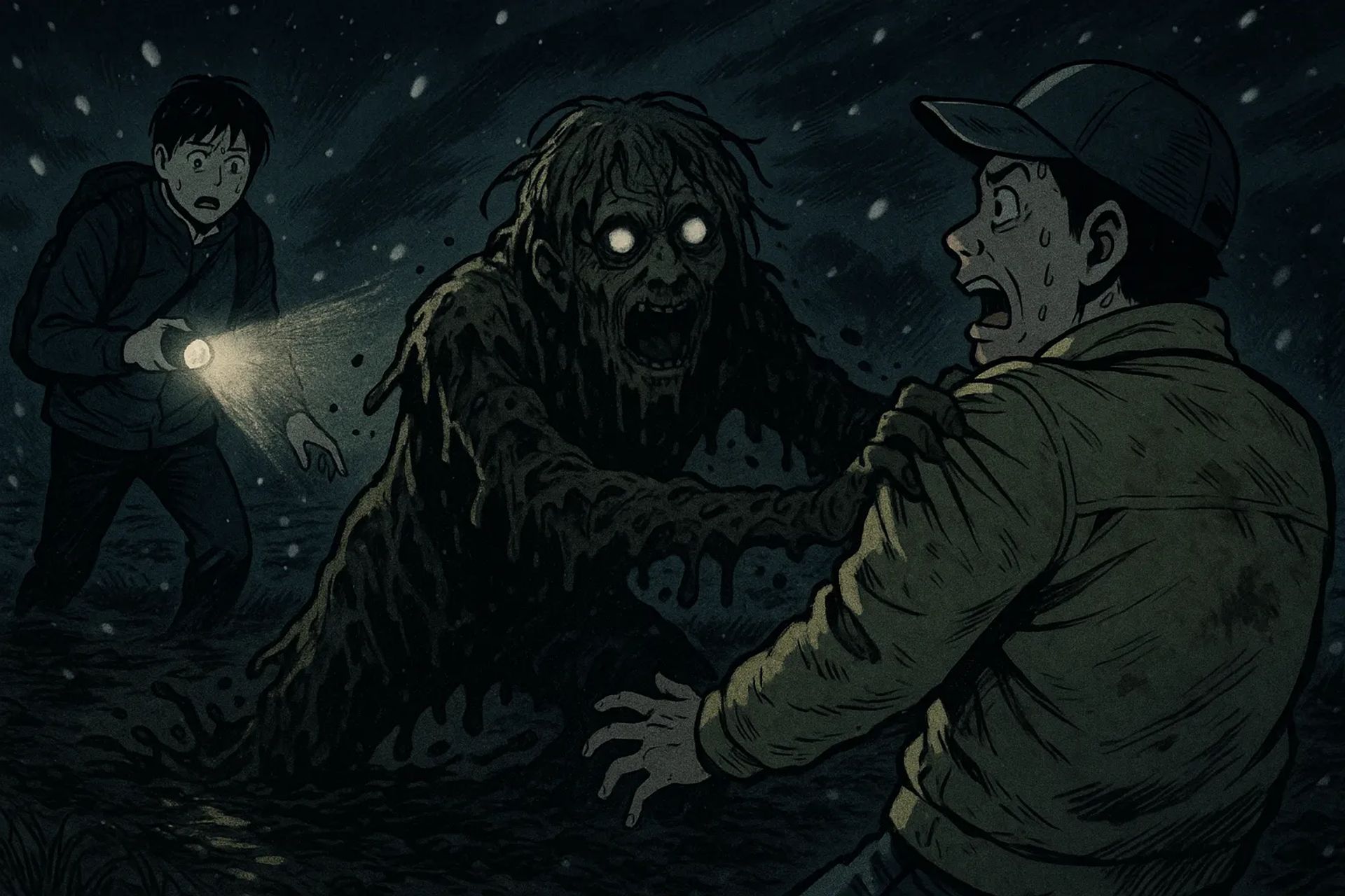 Japanese Ghost Story illustration "title: The Mud-Soaked Man"