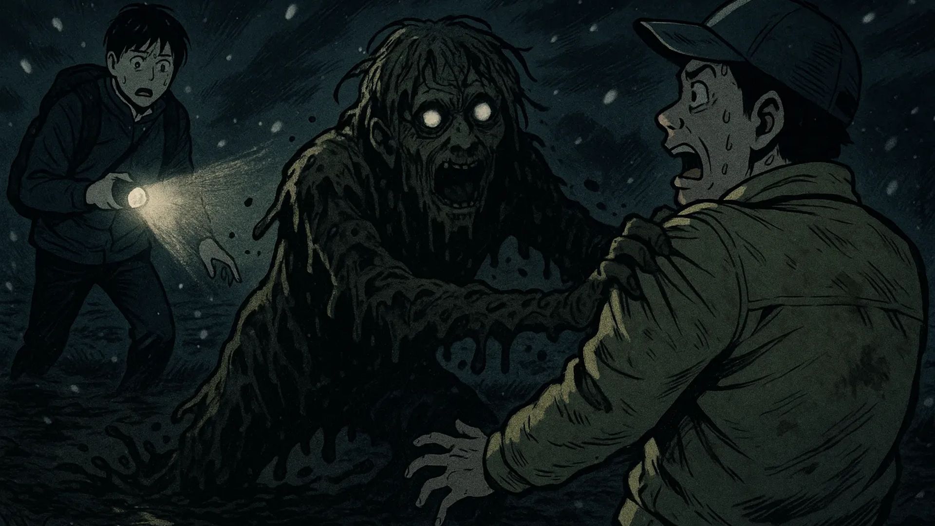 Japanese Ghost Story illustration "title: The Mud-Soaked Man"