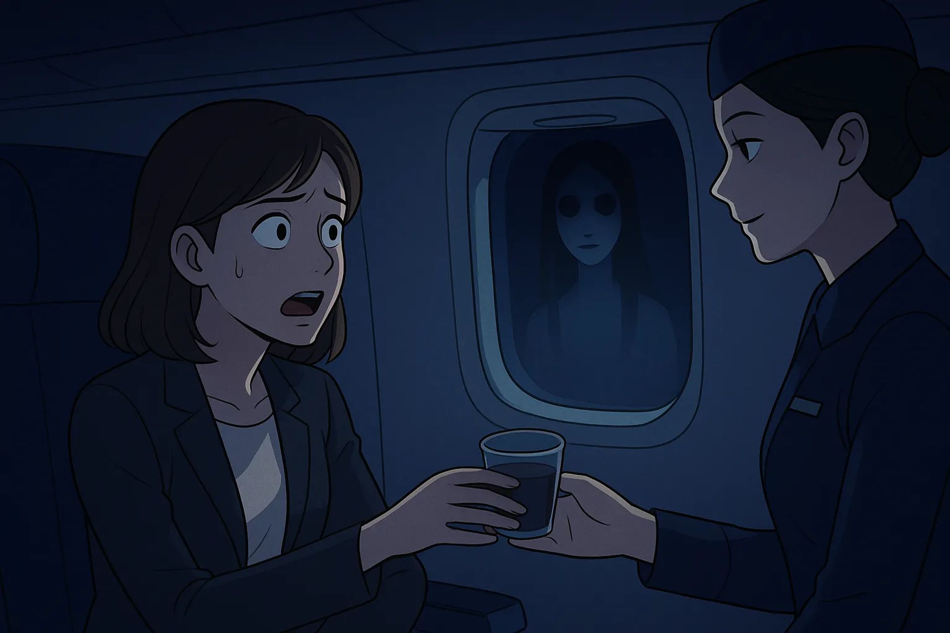 Japanese Ghost Story illustration "title: The Airplane Window"