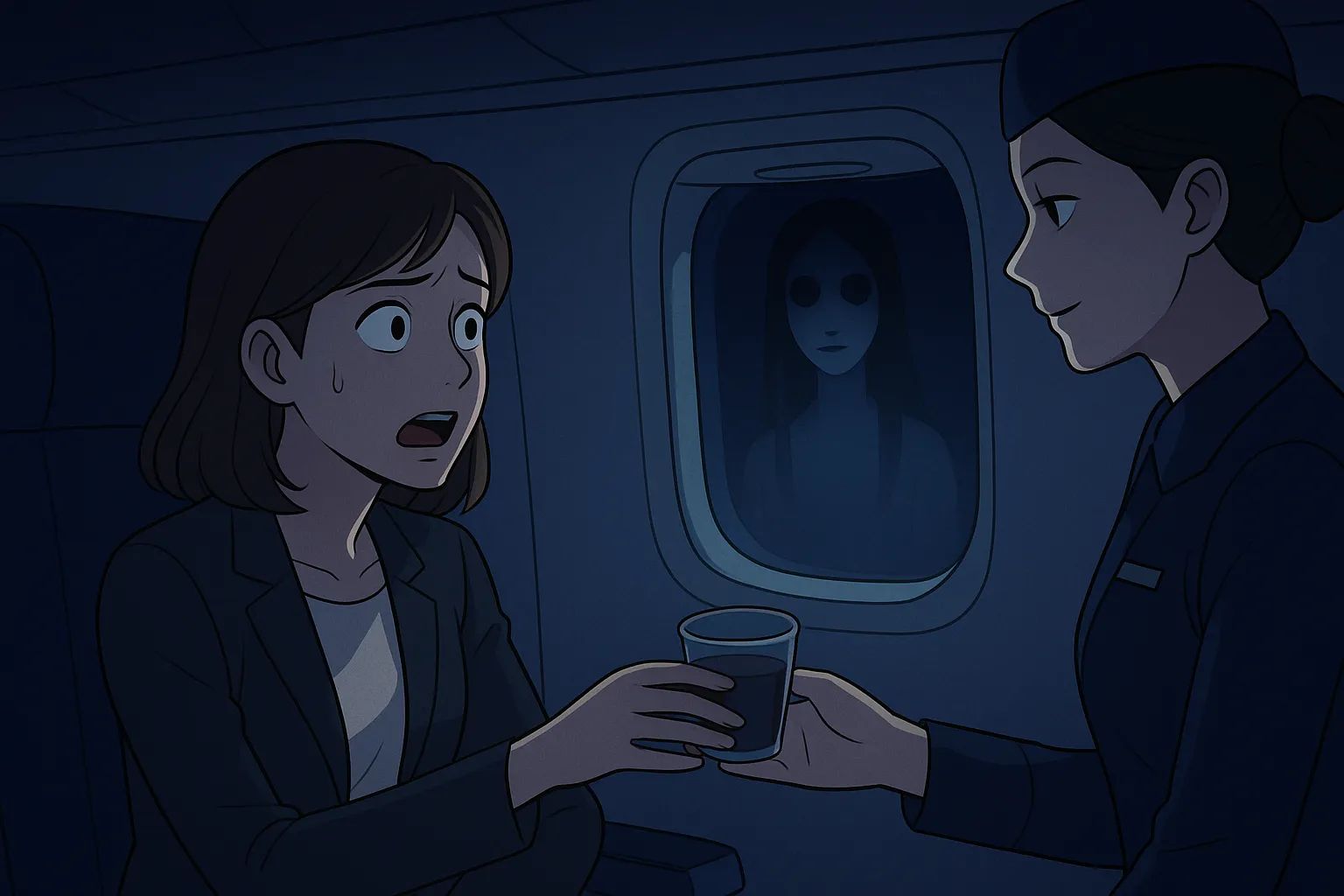Japanese Ghost Story illustration "title: The Airplane Window"