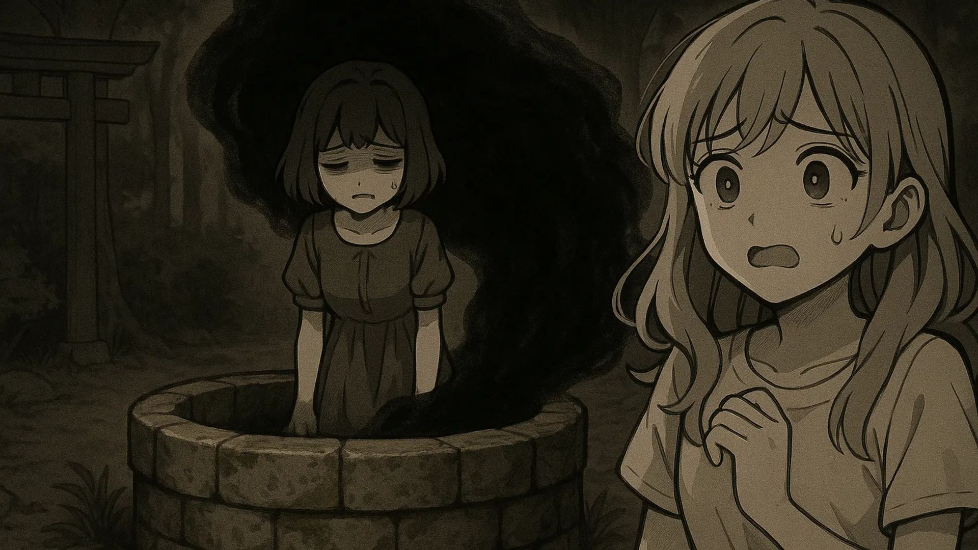 Japanese Ghost Story illustration "title: The Shadow Well"