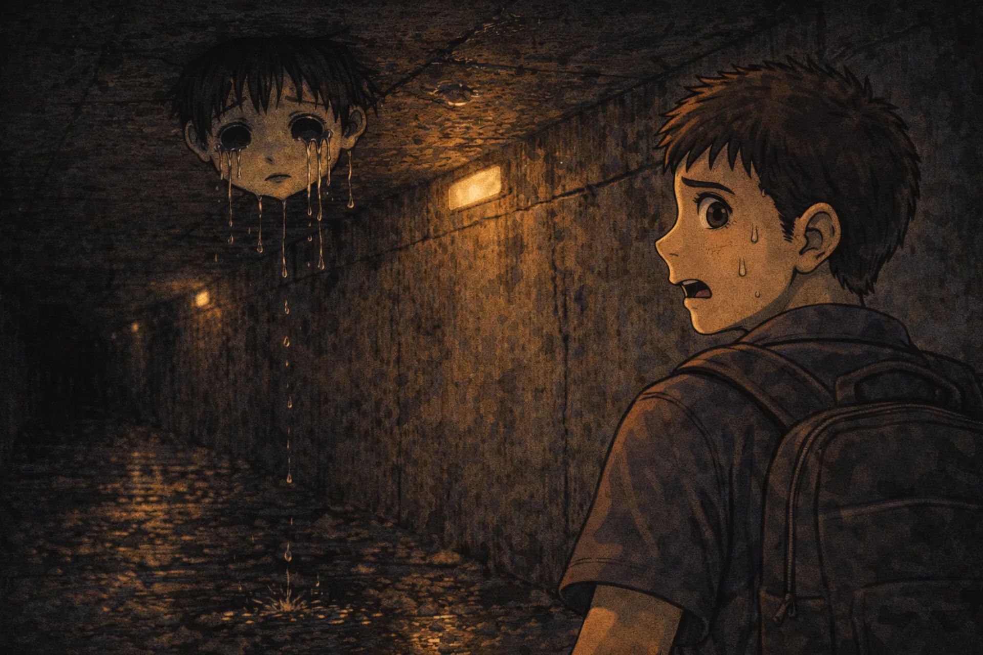 Japanese Ghost Story illustration "title: The Ghost in the Underpass"