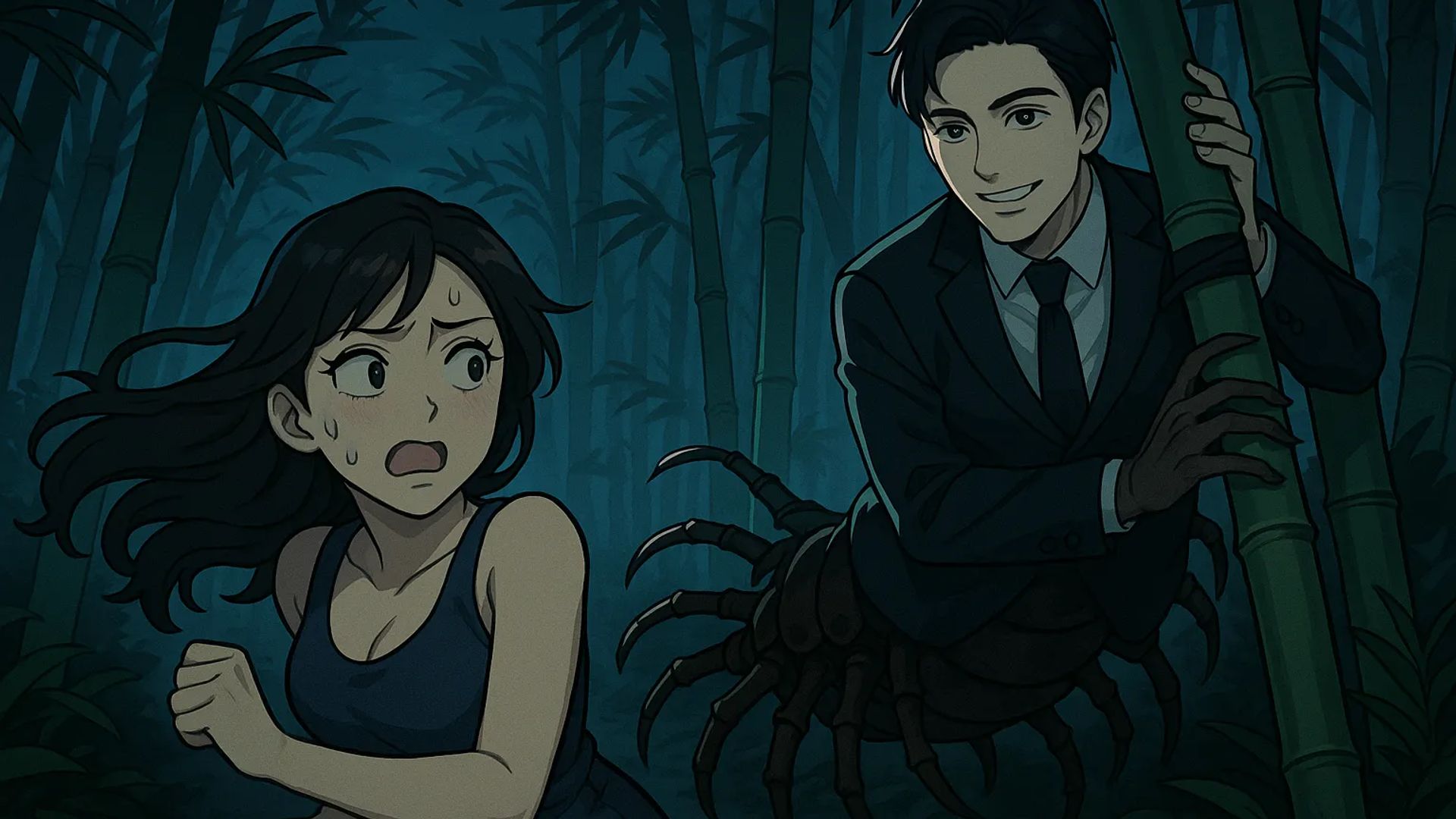 Japanese Ghost Story illustration "title: The Hunk in the Bamboo Grove"