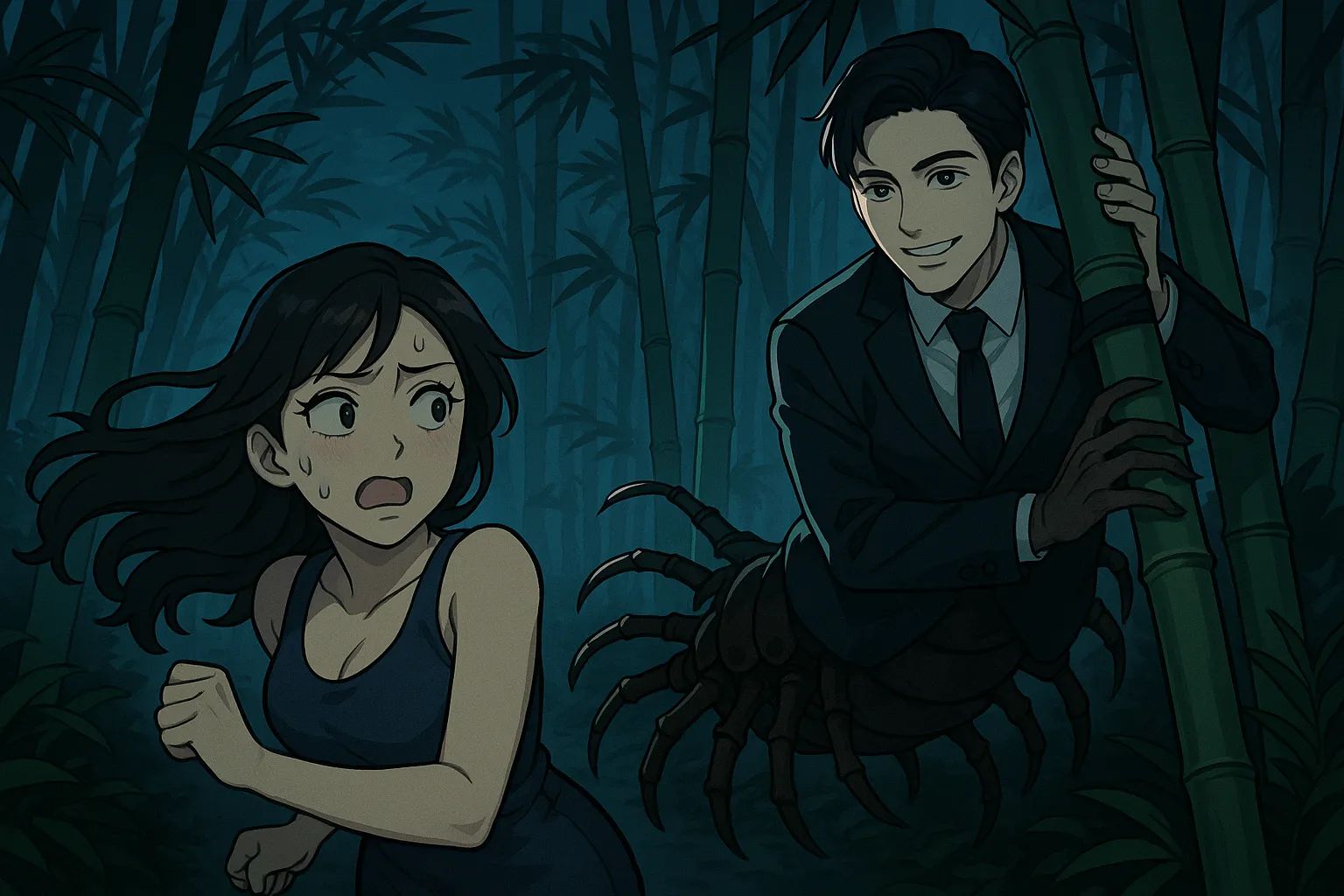 Japanese Ghost Story illustration "title: The Hunk in the Bamboo Grove"