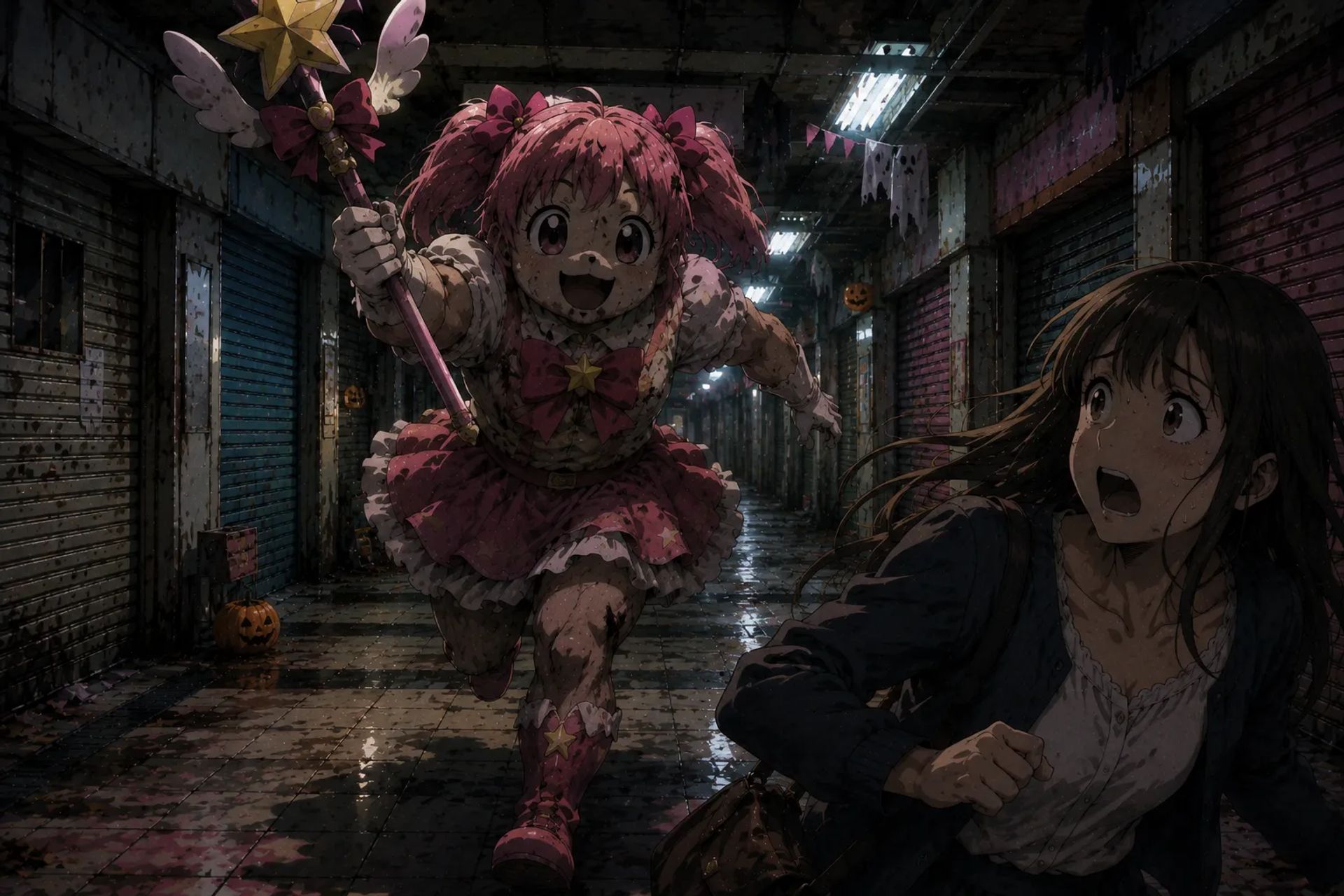 Japanese Ghost Story illustration "title: The Magical Girl of the Underground Mall"