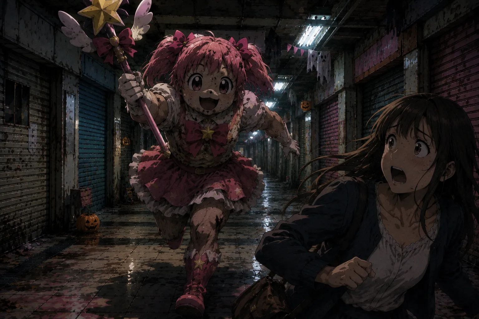 Japanese Ghost Story illustration "title: The Magical Girl of the Underground Mall"
