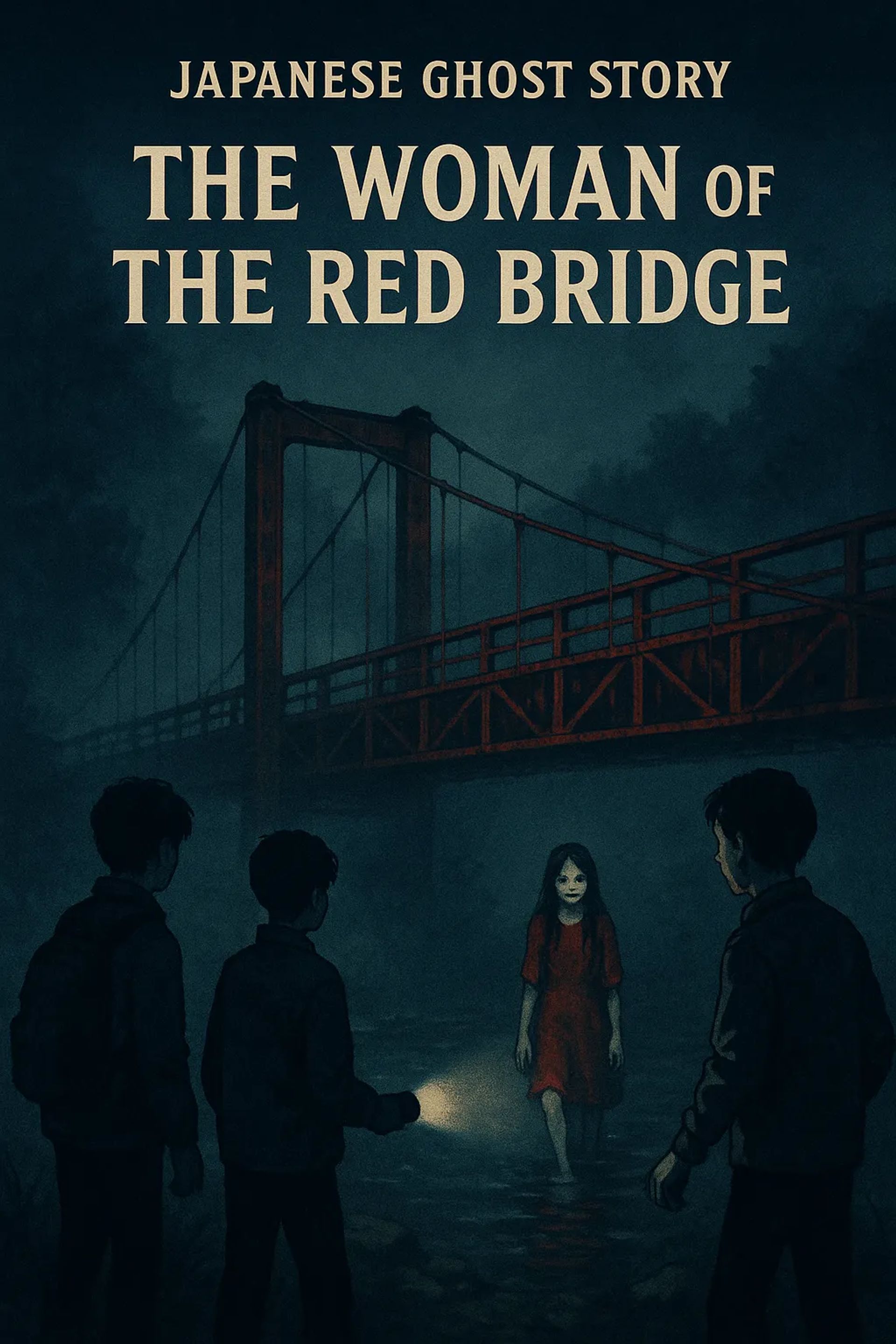 Japanese Ghost Story illustration "title: The Woman of the Red Bridge"
