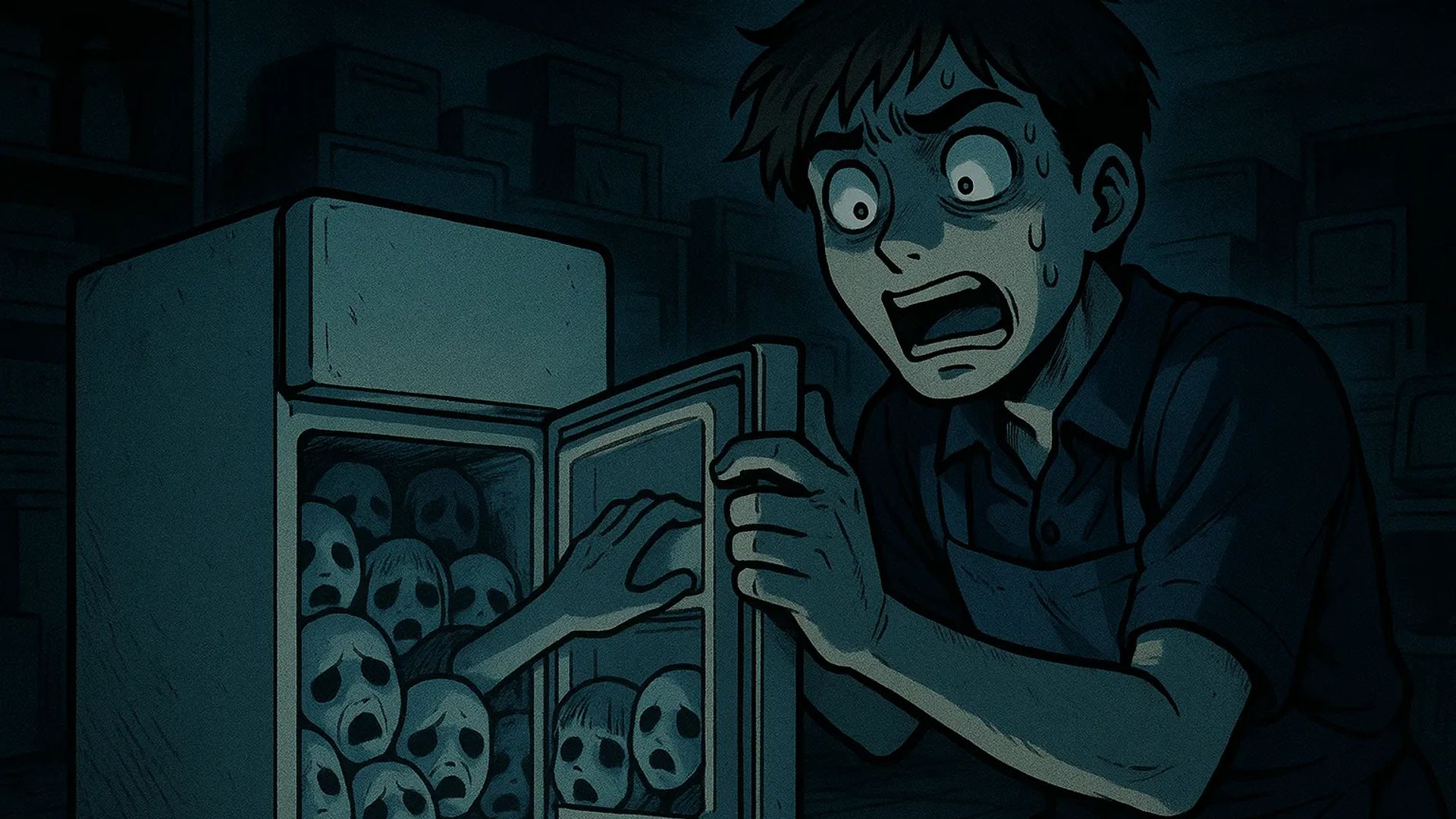 Japanese Ghost Story illustration "title: The Part-Time Job at the Secondhand Shop"