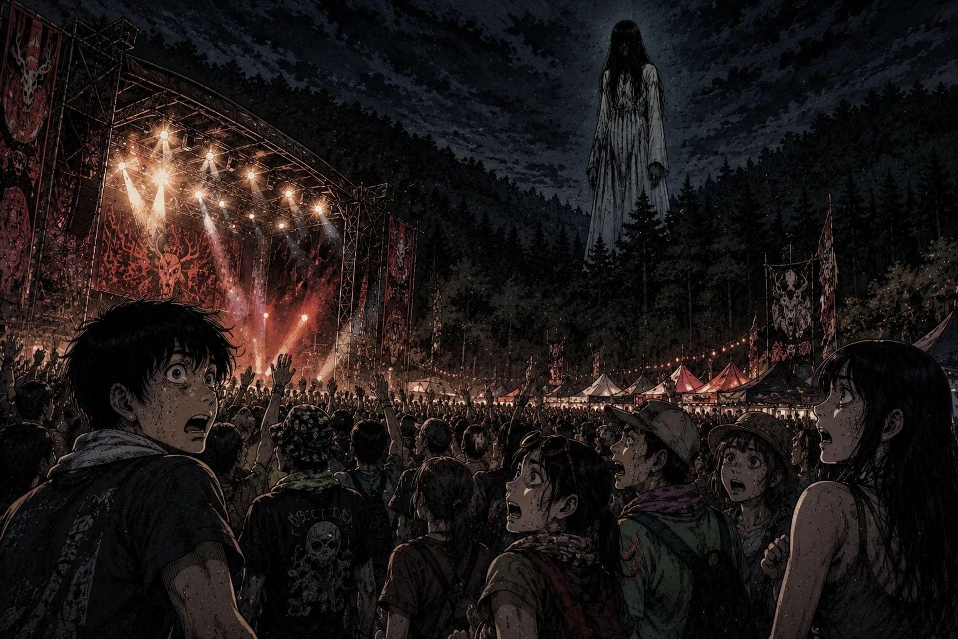 Japanese Ghost Story illustration "title: The Festival Grounds"