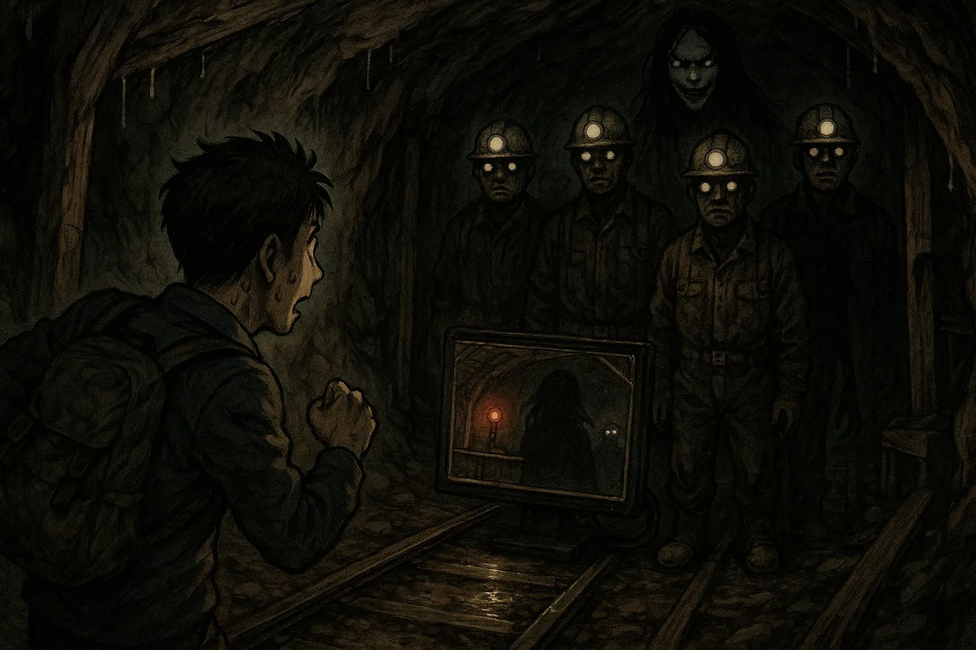 Japanese Ghost Story illustration "title: The Abandoned Coal Mine"