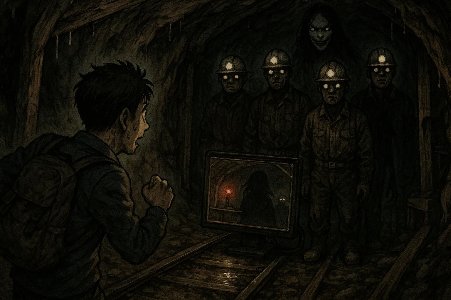 Japanese Ghost Story illustration "title: The Abandoned Coal Mine"