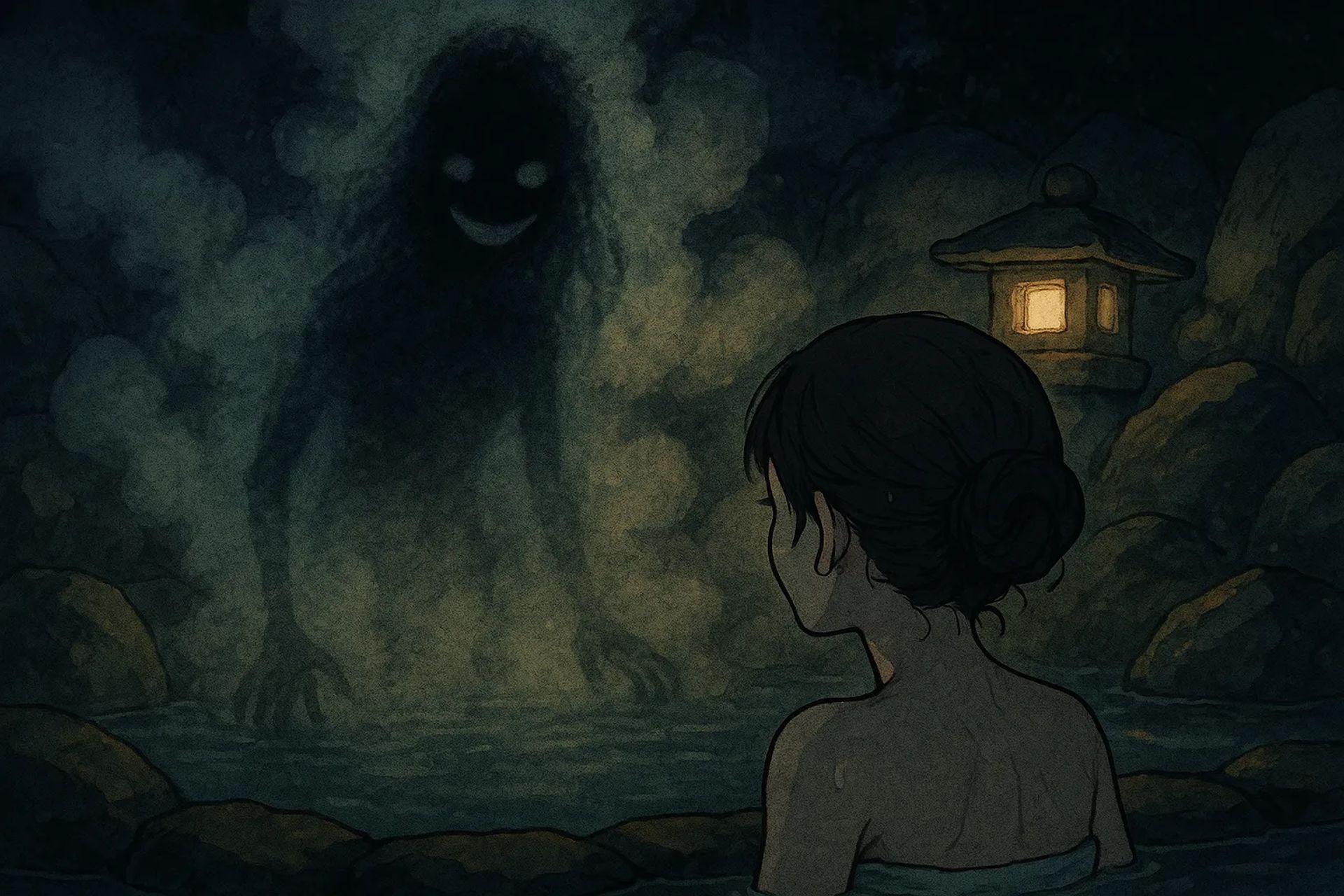 Japanese Ghost Story illustration "title: Steam Shadow"