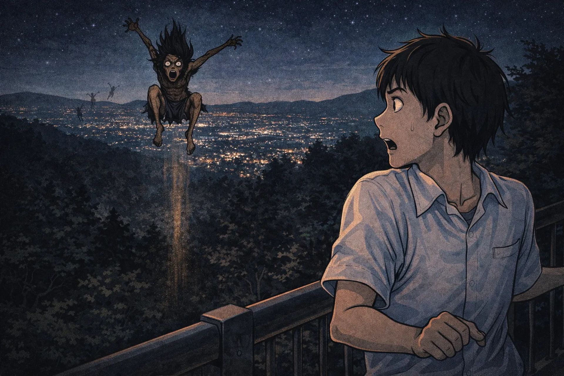 Japanese Ghost Story illustration "title: The Woman Who Bounces"