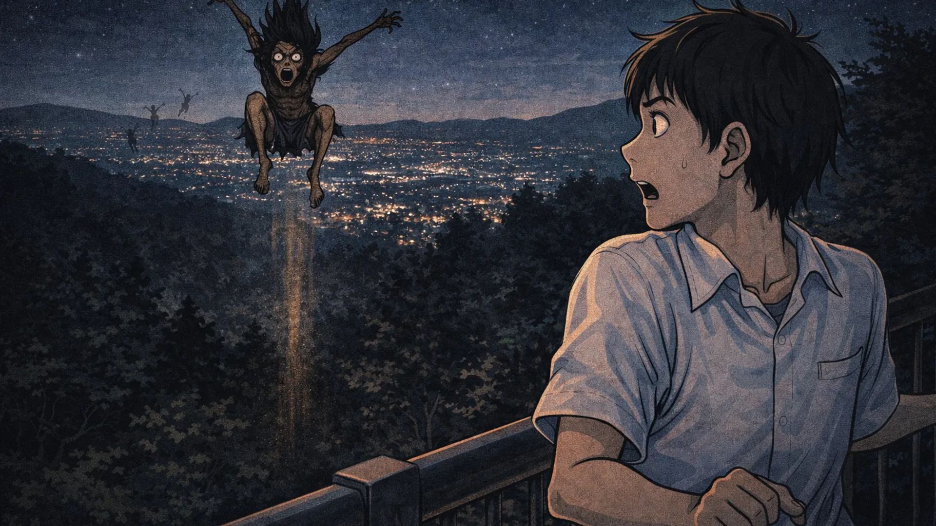 Japanese Ghost Story illustration "title: The Woman Who Bounces"