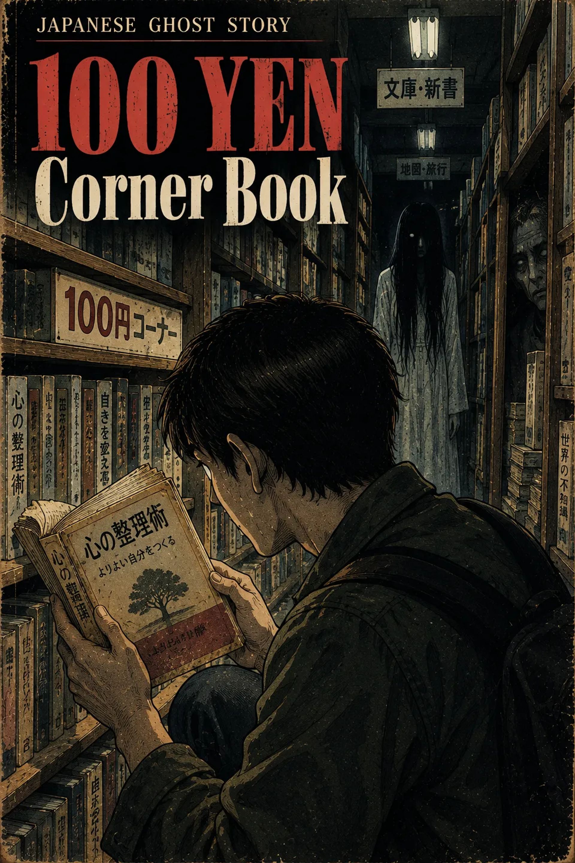 Japanese Ghost Story illustration "title: 100 Yen Corner Book"