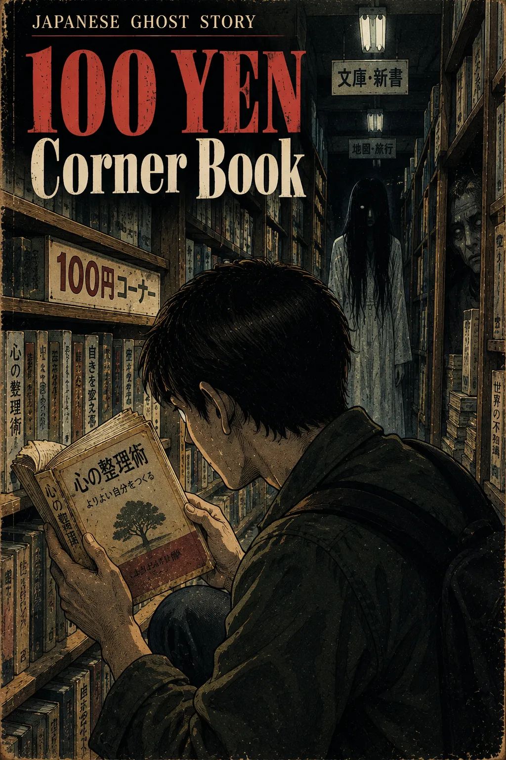 Japanese Ghost Story illustration "title: 100 Yen Corner Book"