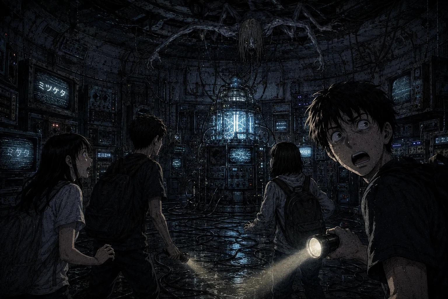 Japanese Ghost Story illustration "title: 廃墟の交信室"