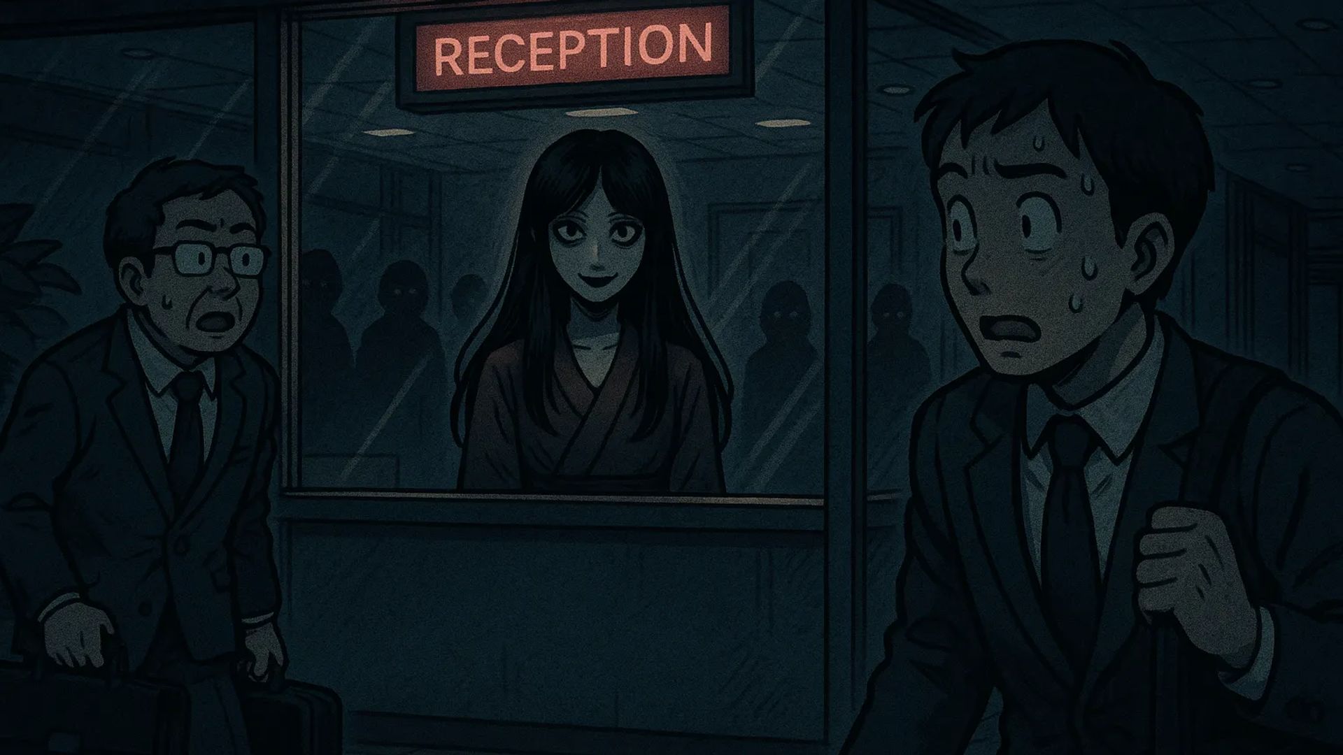 Japanese Ghost Story illustration "title: The Night Receptionist"