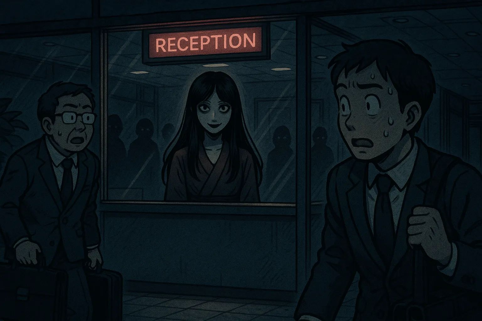 Japanese Ghost Story illustration "title: The Night Receptionist"