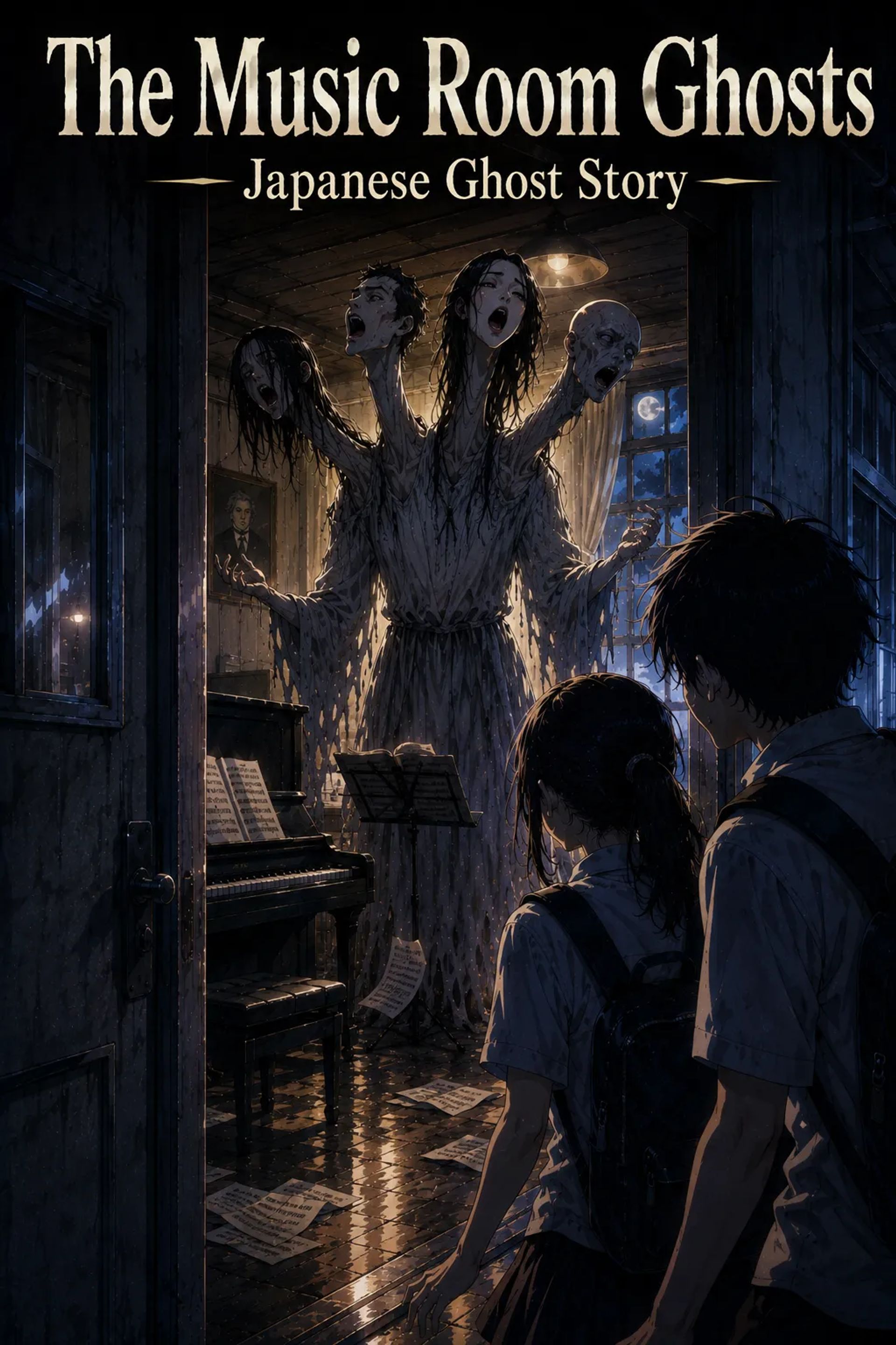 Japanese Ghost Story illustration "title: The Music Room Ghosts"