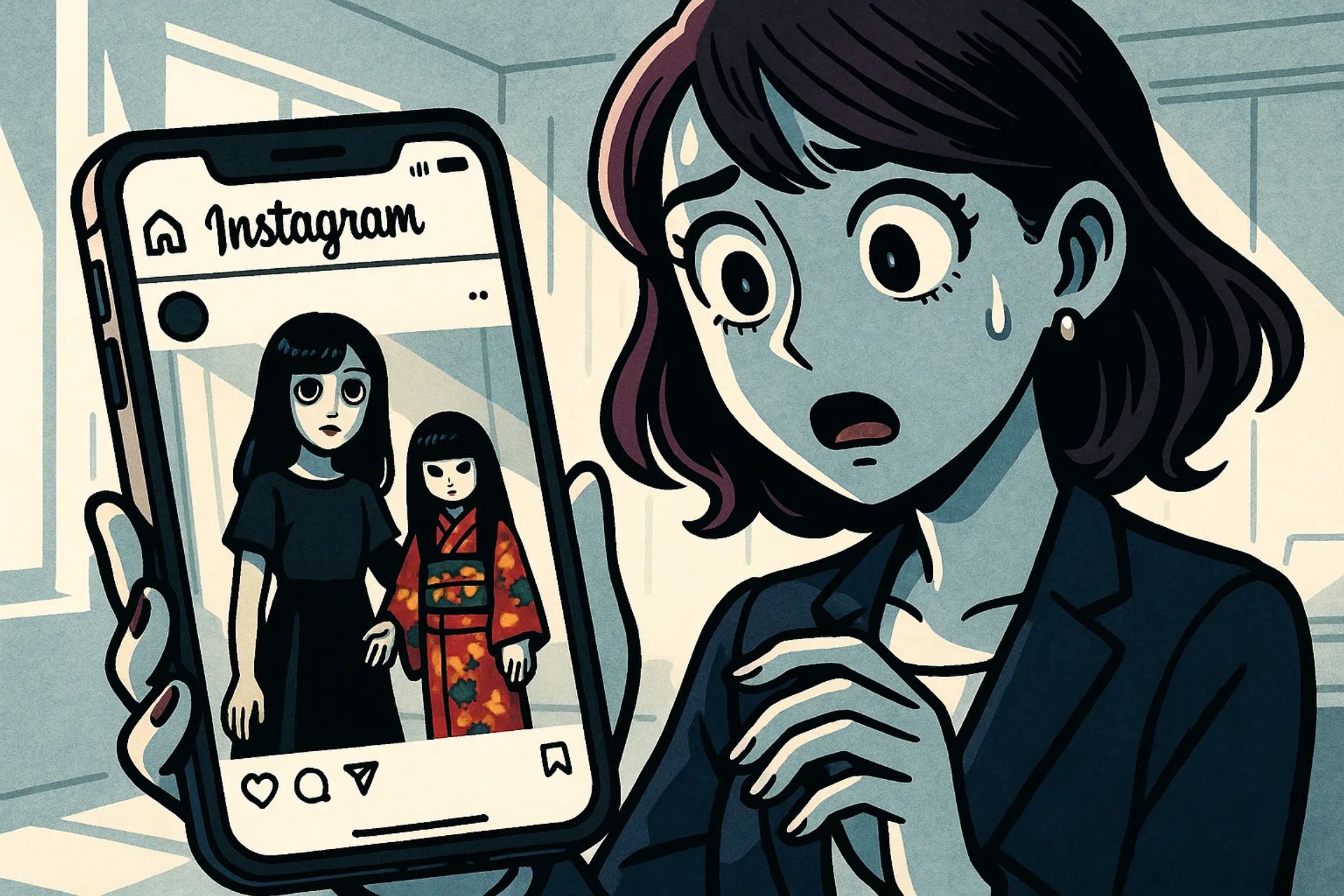 Japanese Ghost Story illustration "title: The Room with the Doll"