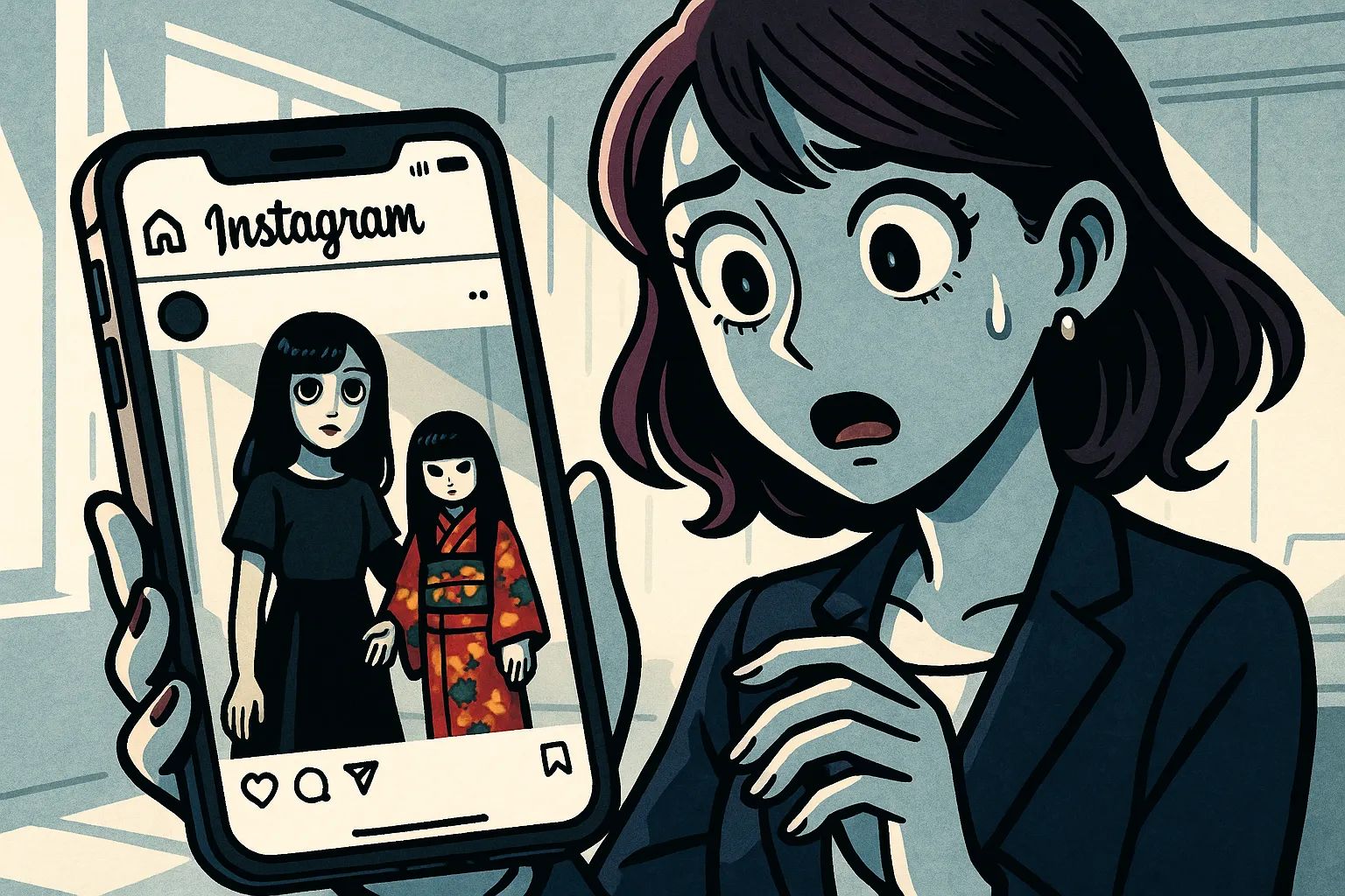 Japanese Ghost Story illustration "title: The Room with the Doll"