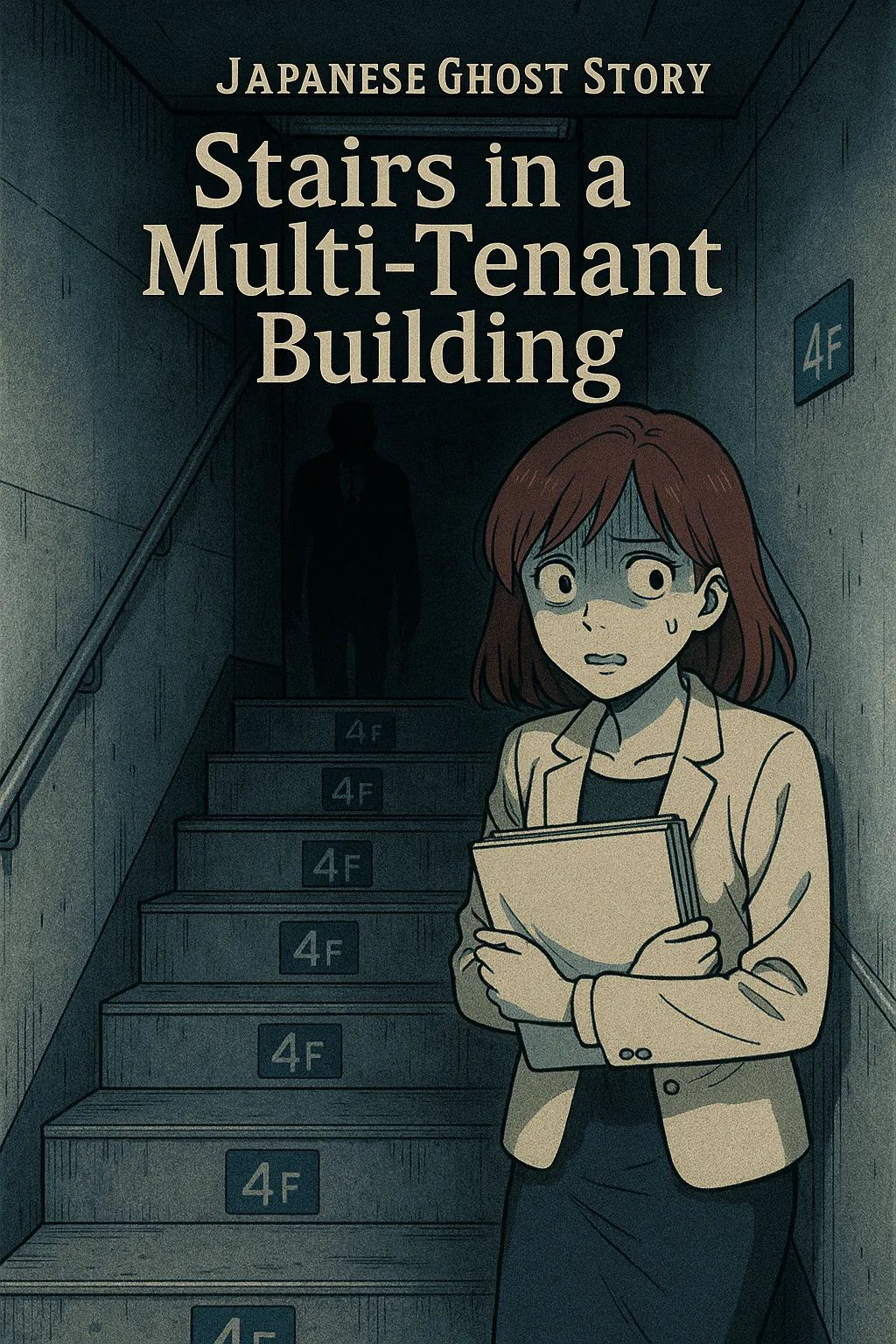 Japanese Ghost Story illustration "title: Stairs in a Multi-Tenant Building"