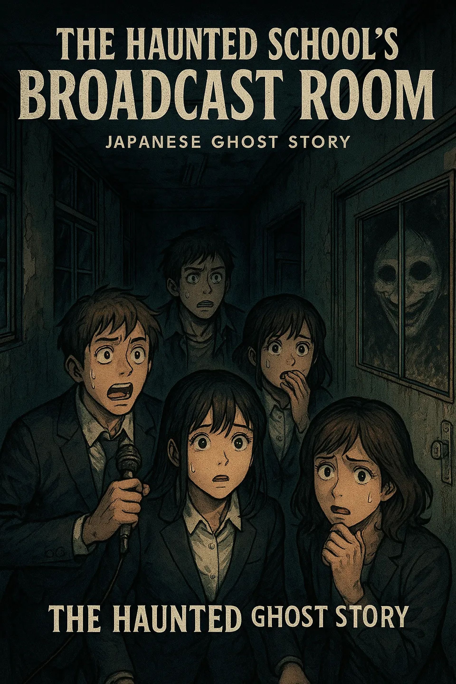Japanese Ghost Story illustration "title: The Haunted School's Broadcast Room"