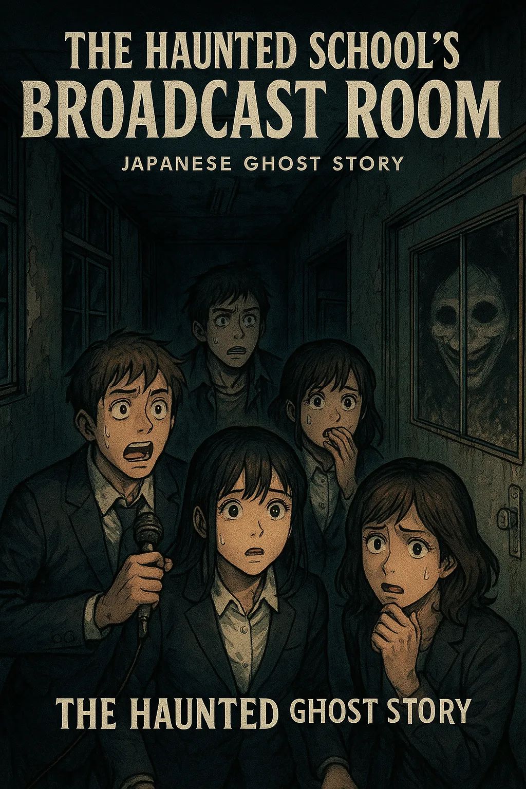 Japanese Ghost Story illustration "title: The Haunted School's Broadcast Room"