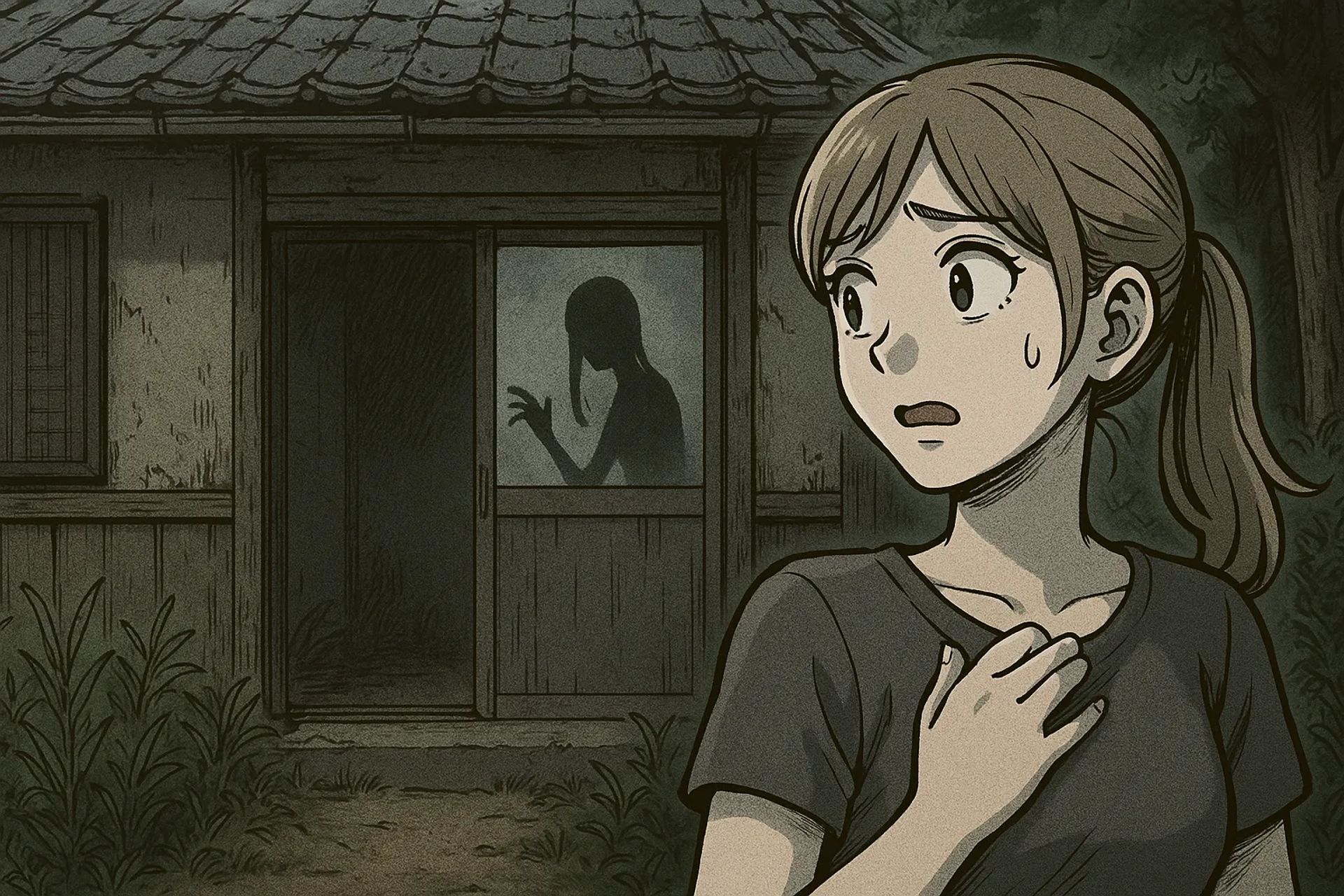 Japanese Ghost Story illustration "title: The Older Sister in the Stairs"